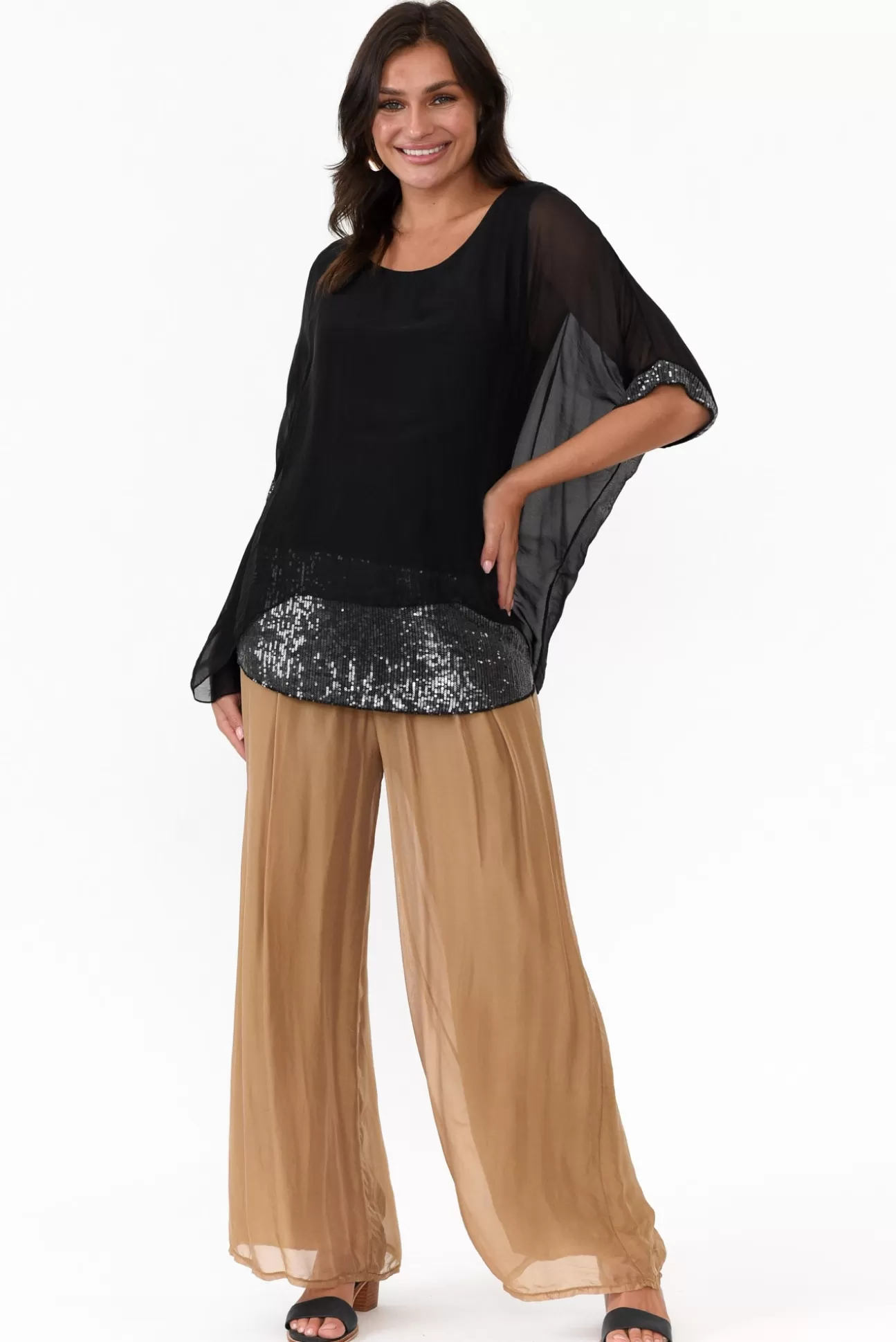 La Strada Parker Black Silk Sequin Top Hot