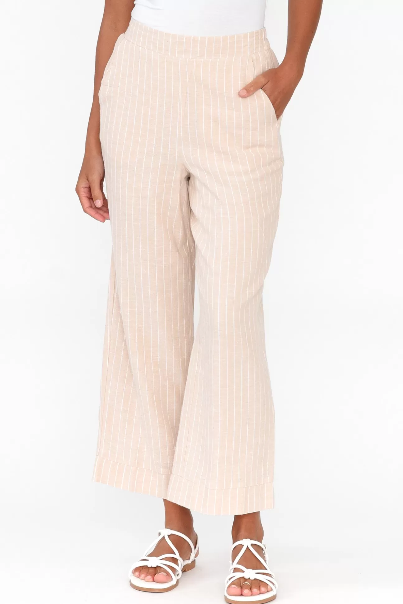 Betty Basics Parker Natural Stripe Linen Blend Pant Hot