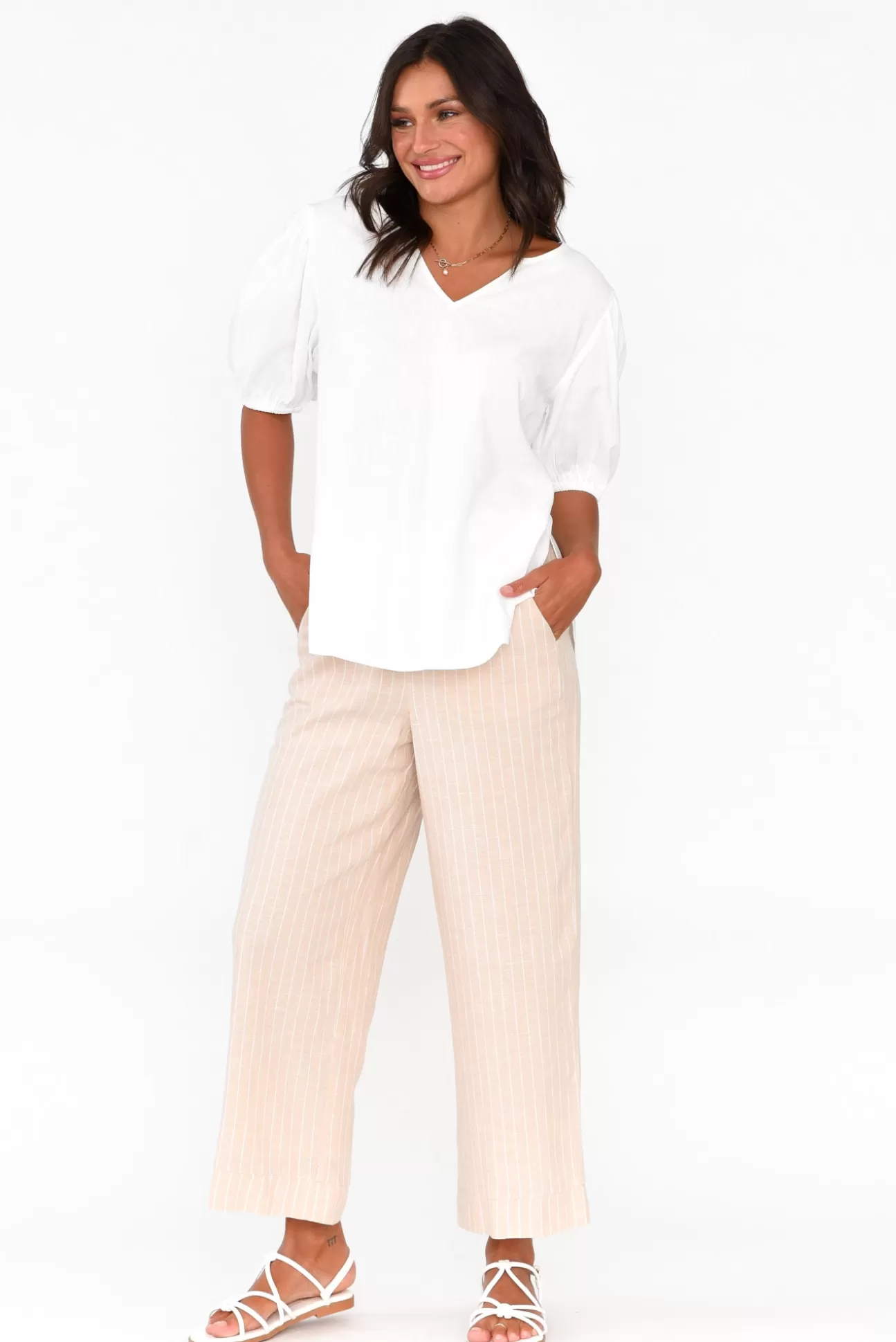 Betty Basics Parker Natural Stripe Linen Blend Pant Hot