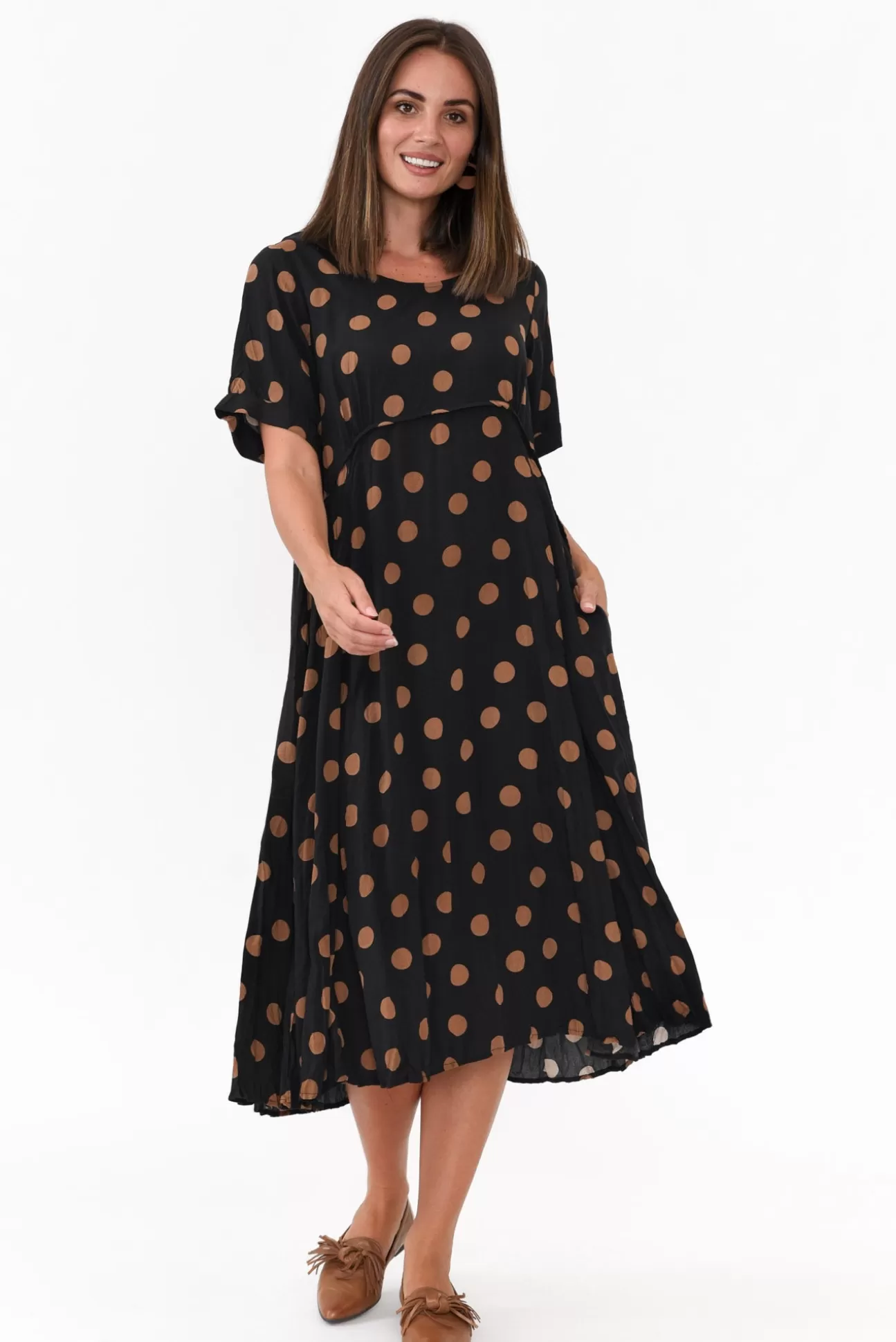 Willow Tree Pattison Black Spot Midi Dress Flash Sale