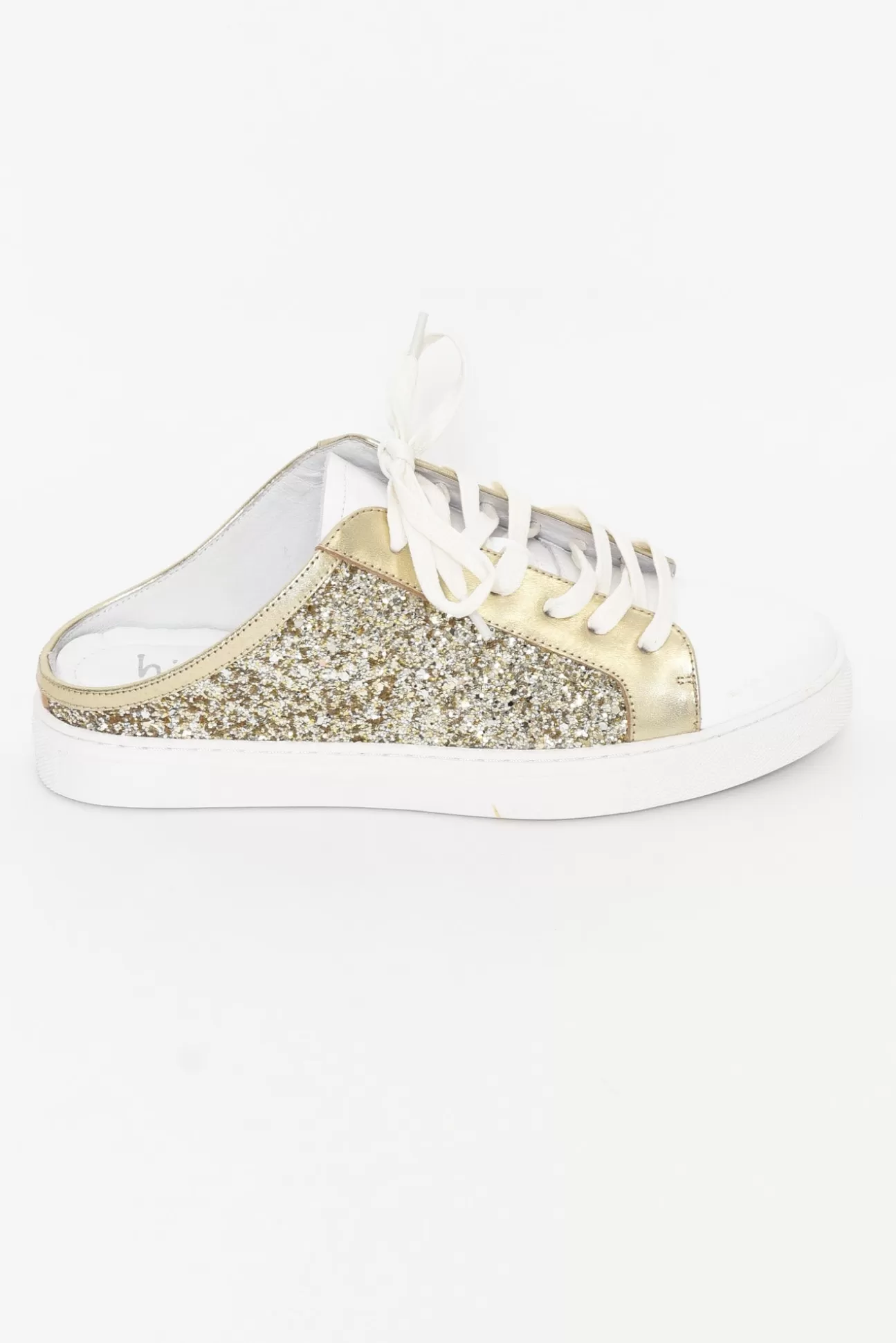 Hinako Paz Gold Glitter Leather Mule Sneaker Fashion