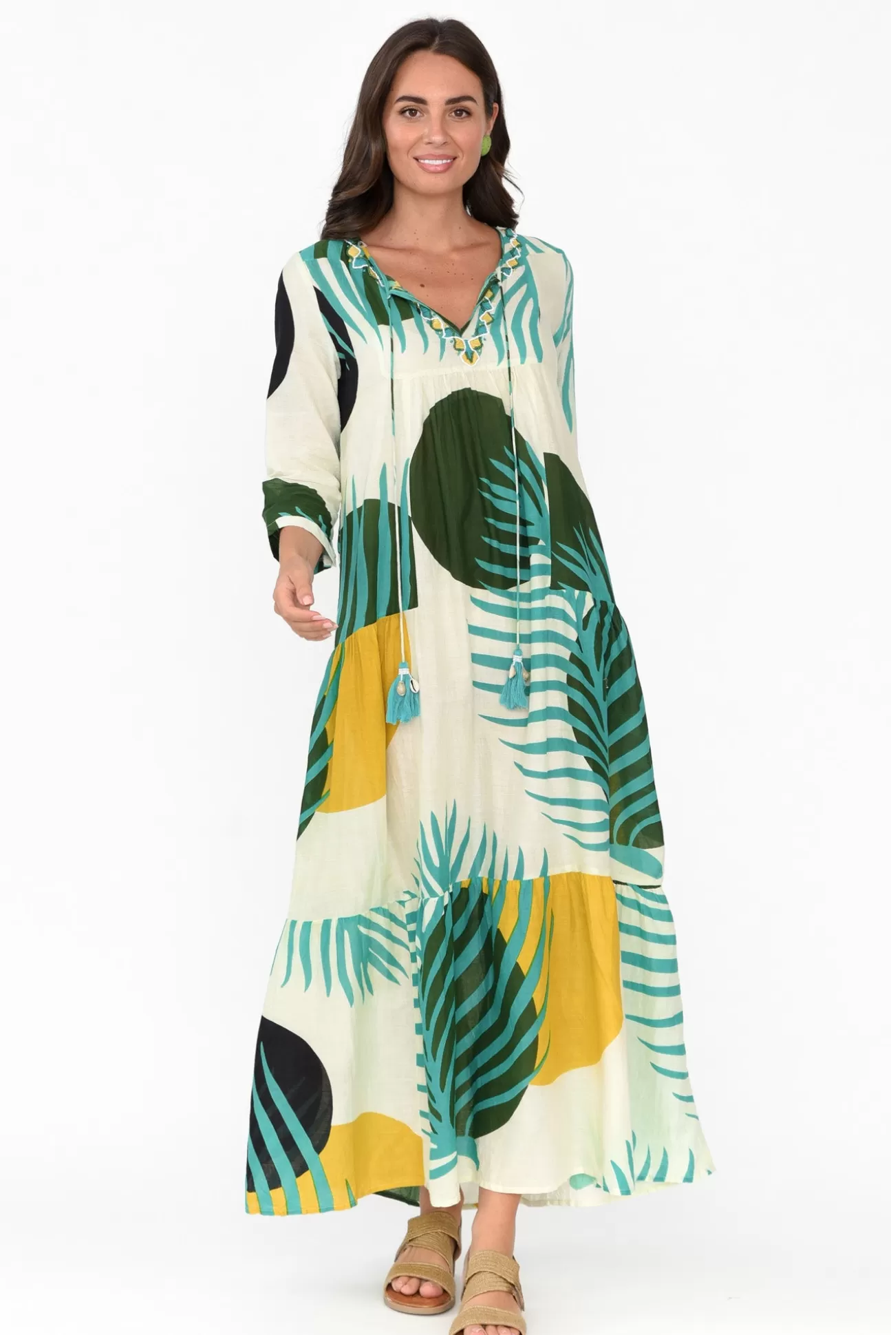 Cinnamon Paz Green Tropical Cotton Dress Discount