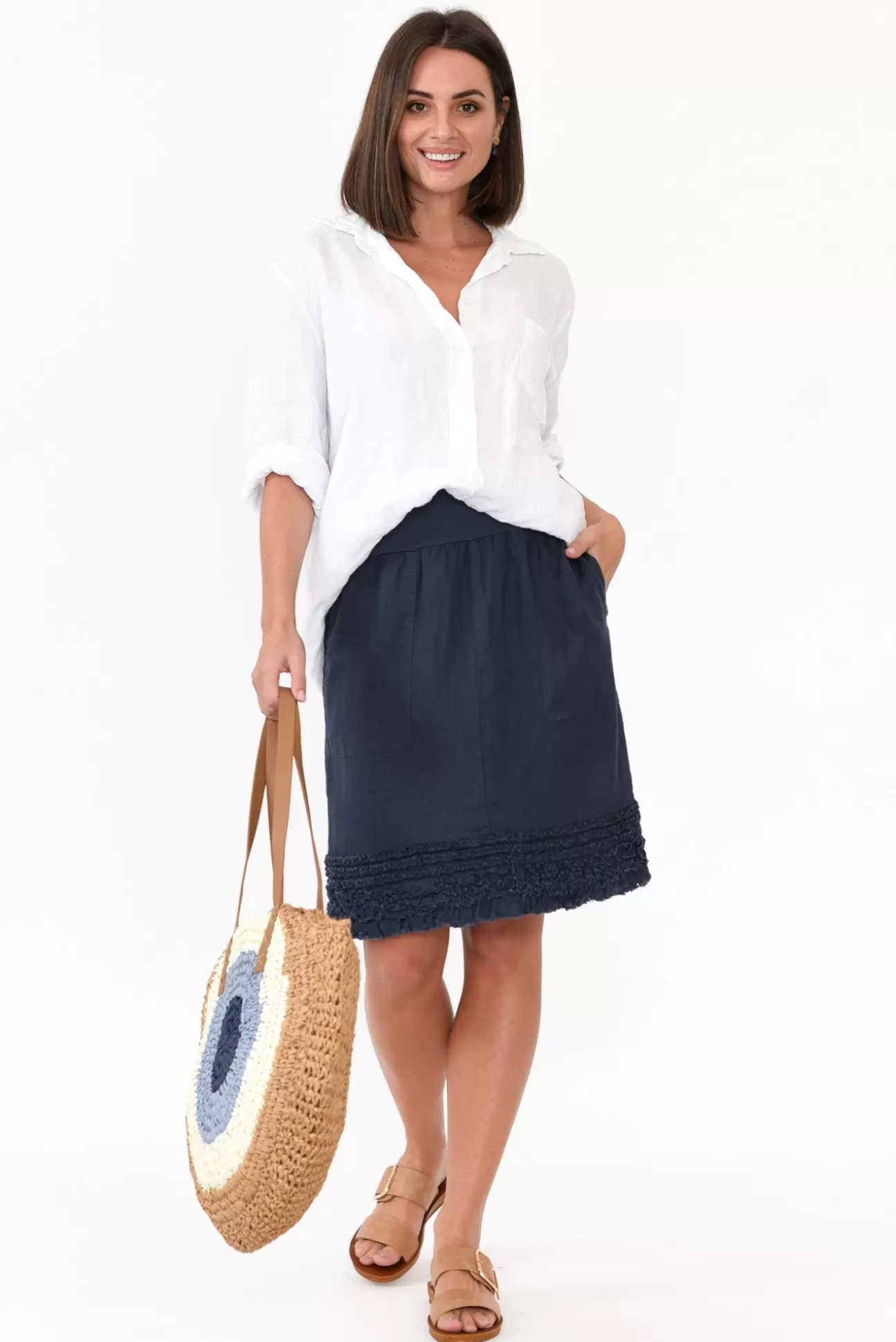 Gordon Smith Phillipa Navy Ruffle Hem Skirt Sale