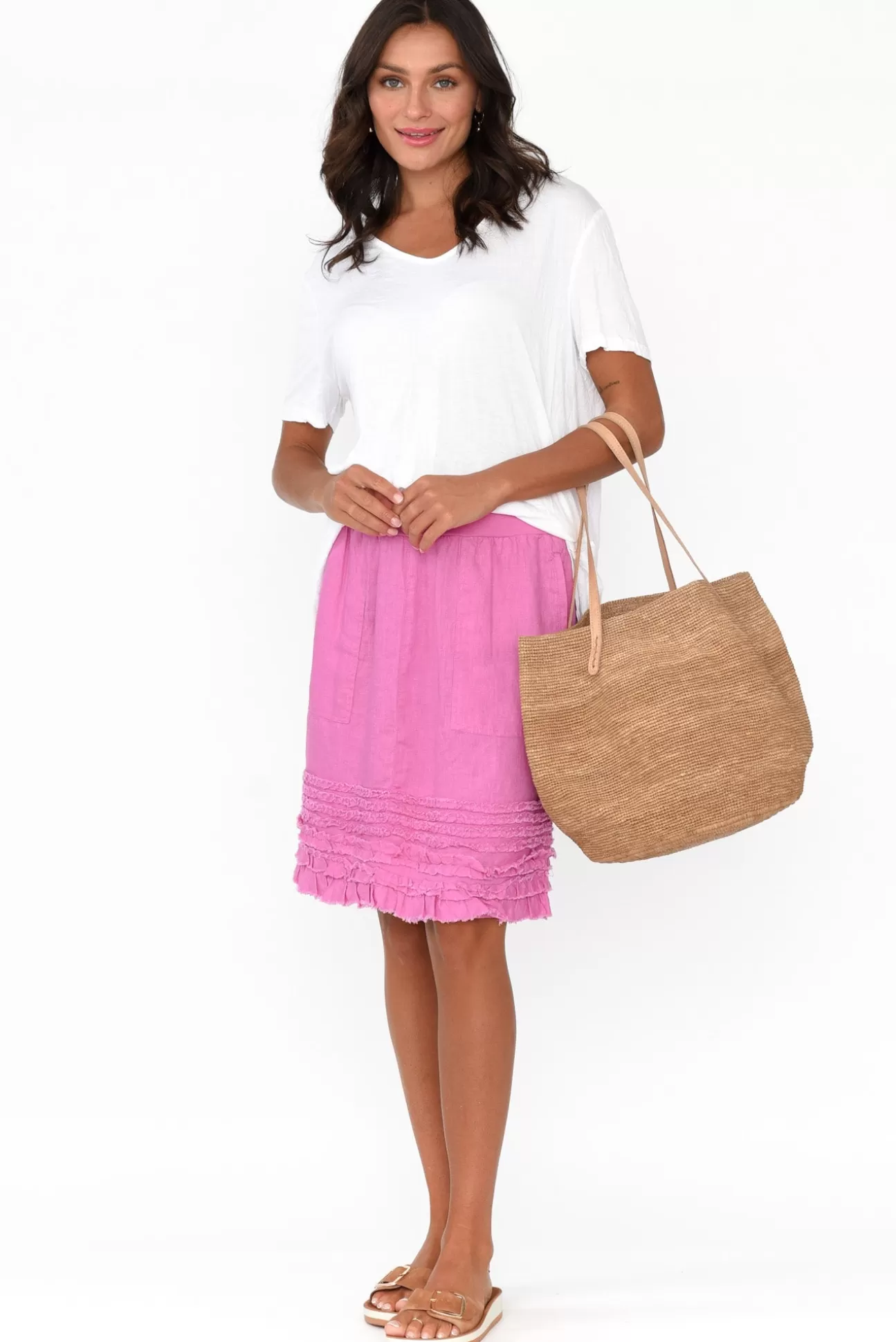 Gordon Smith Phillipa Pink Ruffle Hem Skirt Outlet