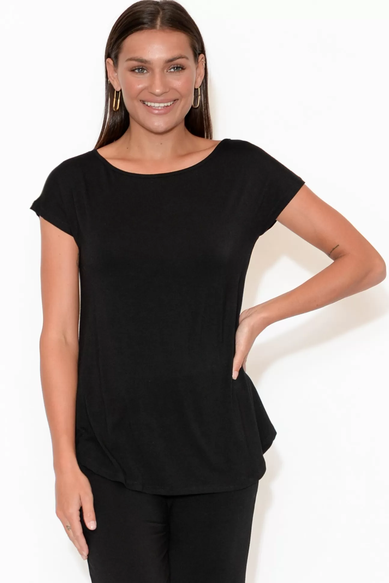 Bamboo Body Pia Black Bamboo Boatneck Tee Online