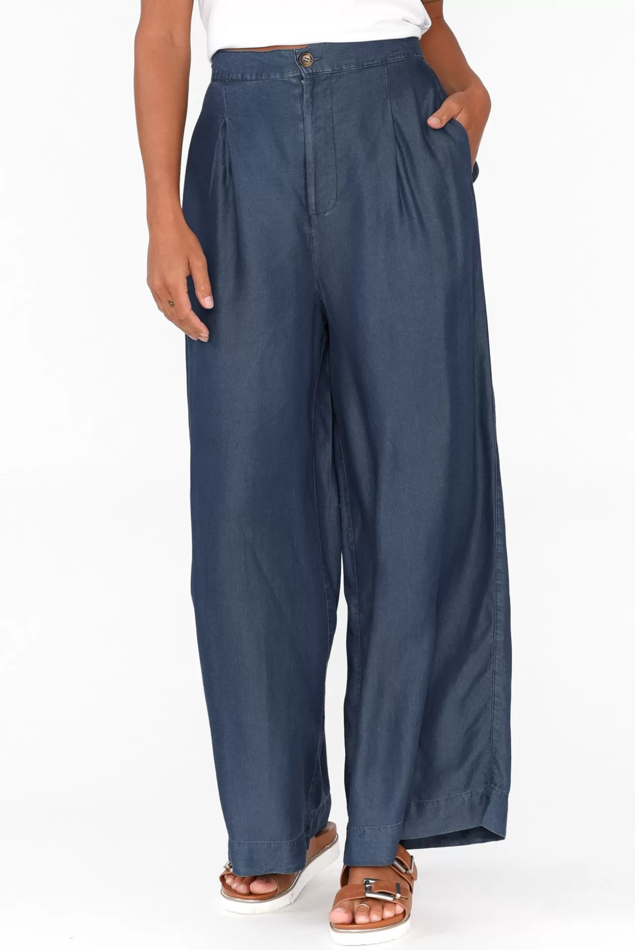 Betty Basics Pia Blue Denim Palazzo Pant Discount