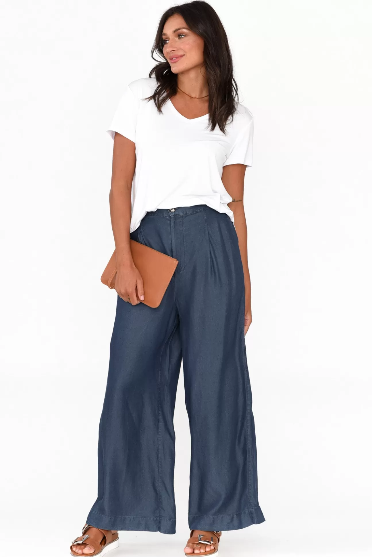 Betty Basics Pia Blue Denim Palazzo Pant Discount