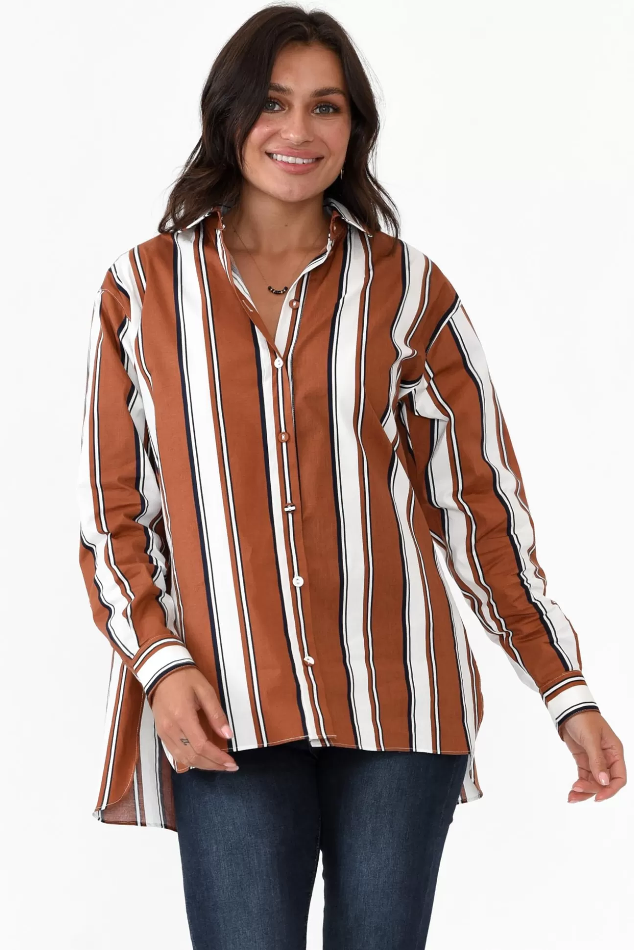 365 Days Pilar Tan Stripe Cotton Shirt Best