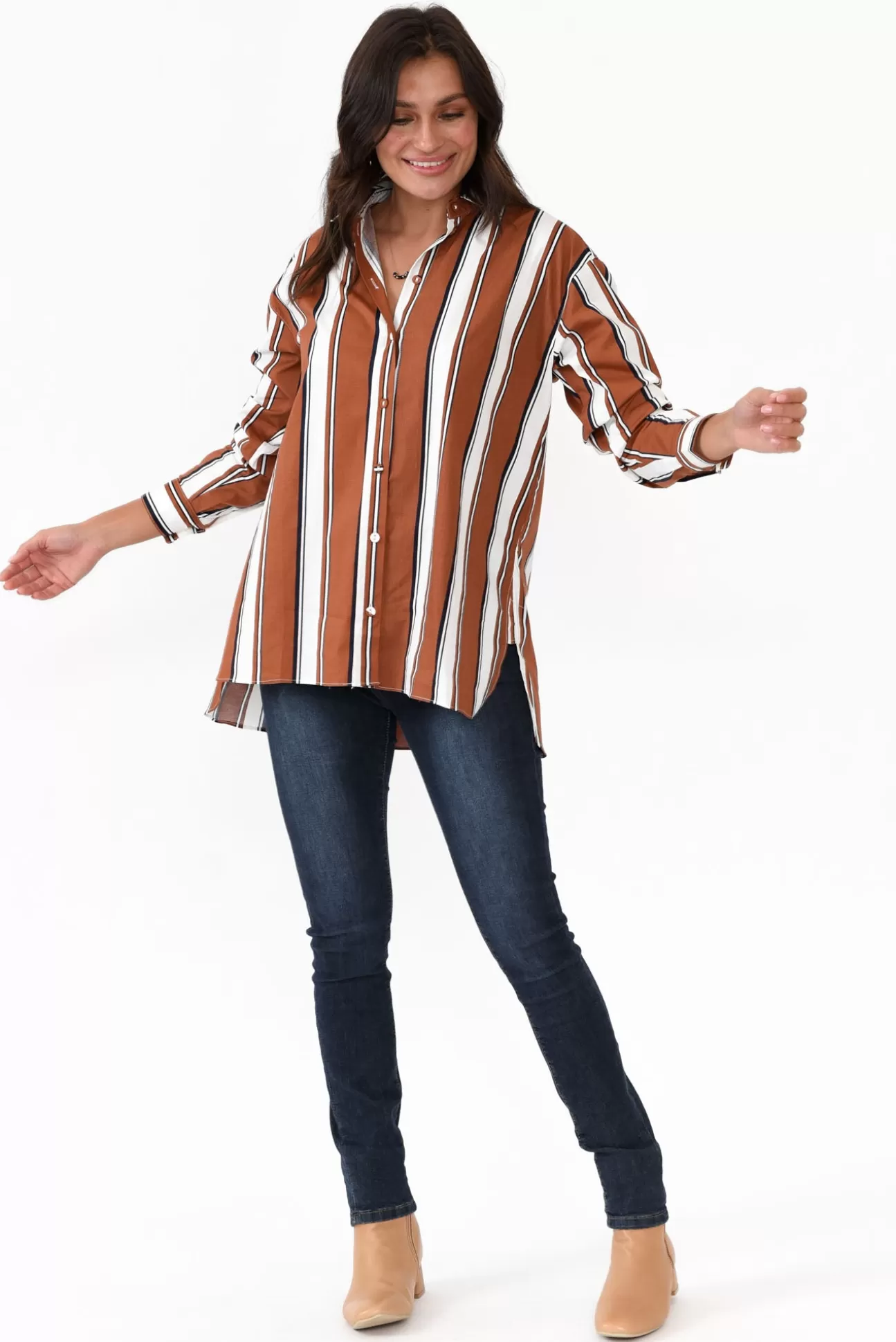 365 Days Pilar Tan Stripe Cotton Shirt Best