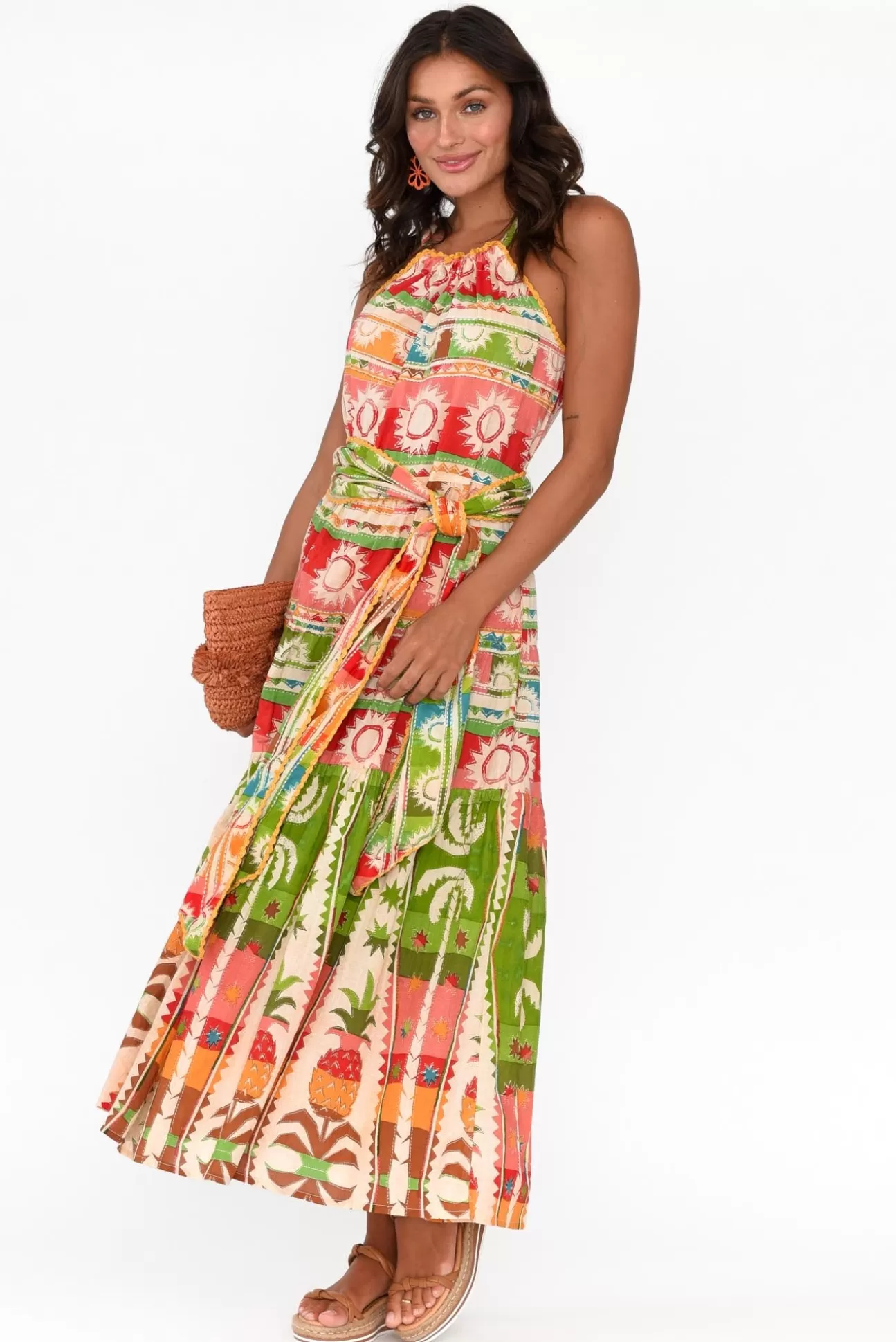 Holiday Pinata Tropical Cotton Halter Dress Best Sale