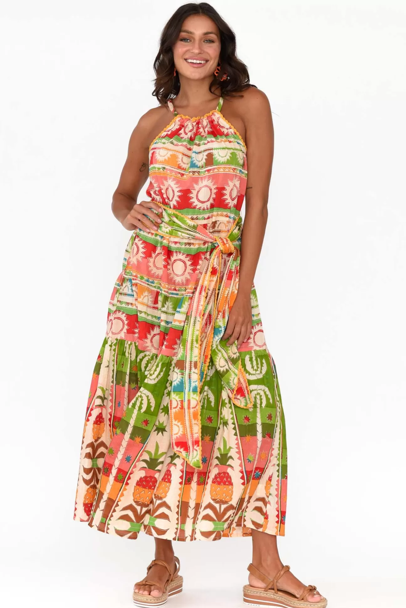 Holiday Pinata Tropical Cotton Halter Dress Best Sale