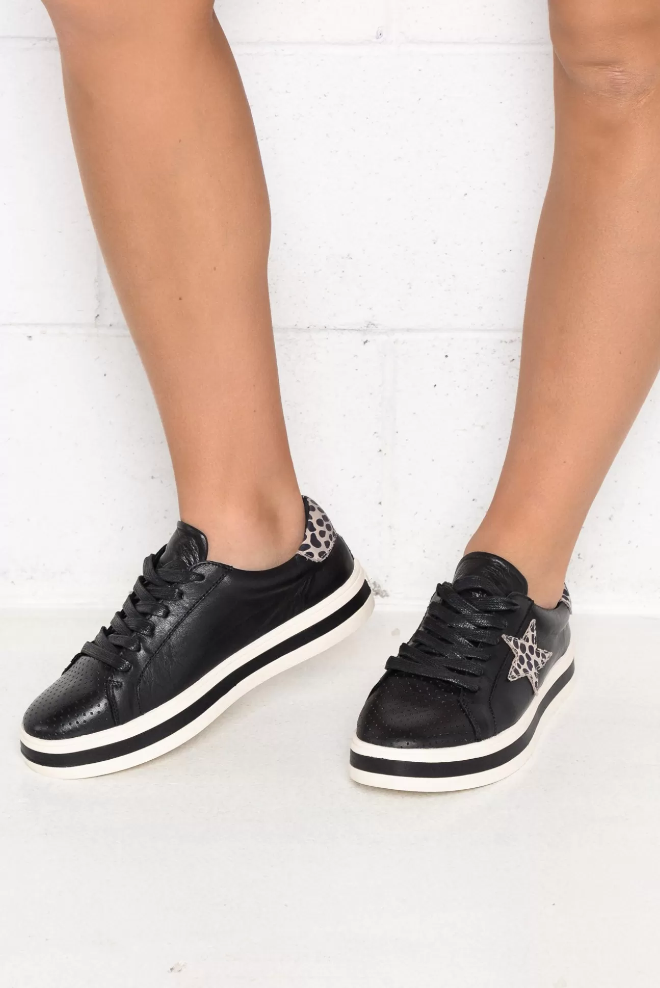 Alfie and Evie Pixie Star Black Leather Sneaker Flash Sale