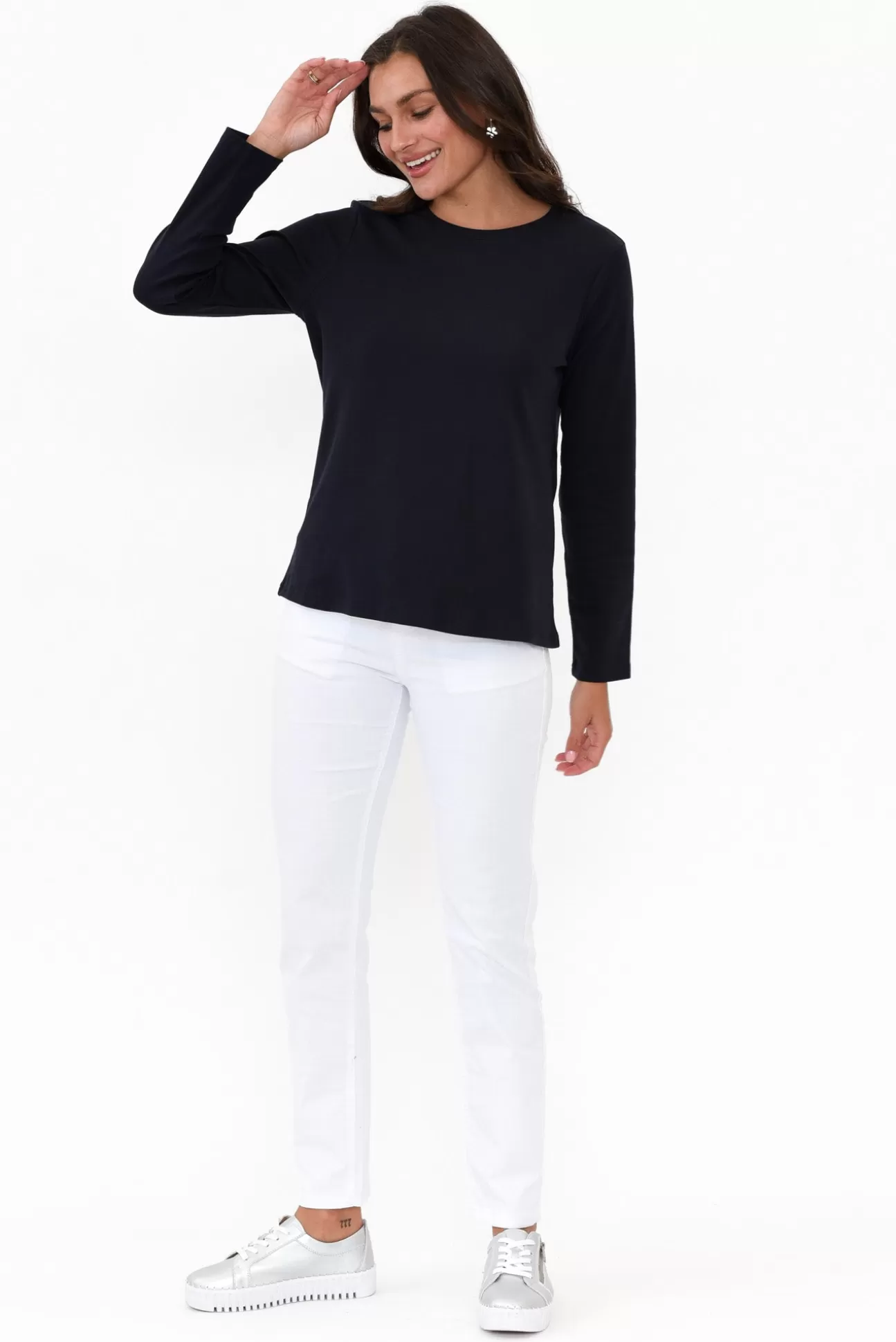 Gordon Smith Porter Navy Cotton Long Sleeve Top Fashion