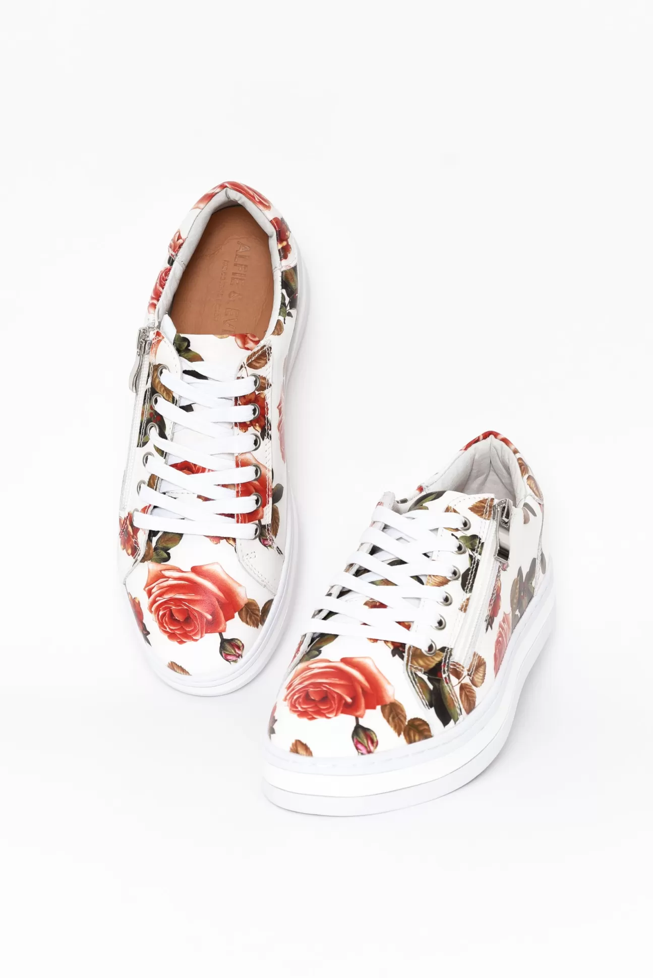 Alfie And Evie Posey White Rose Leather Sneaker Clearance