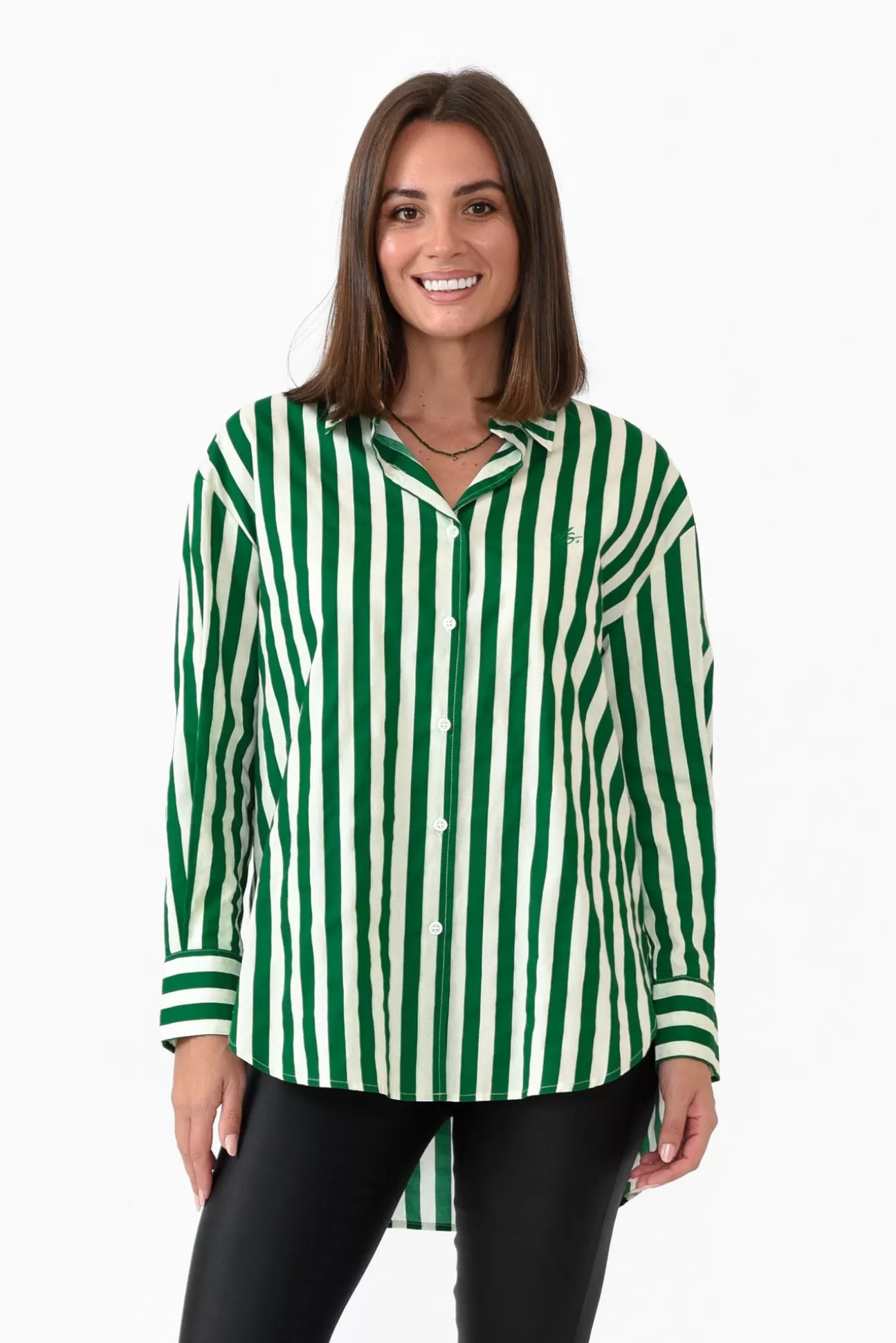 Dear Sutton Presley Green Stripe Cotton Poplin Shirt Fashion