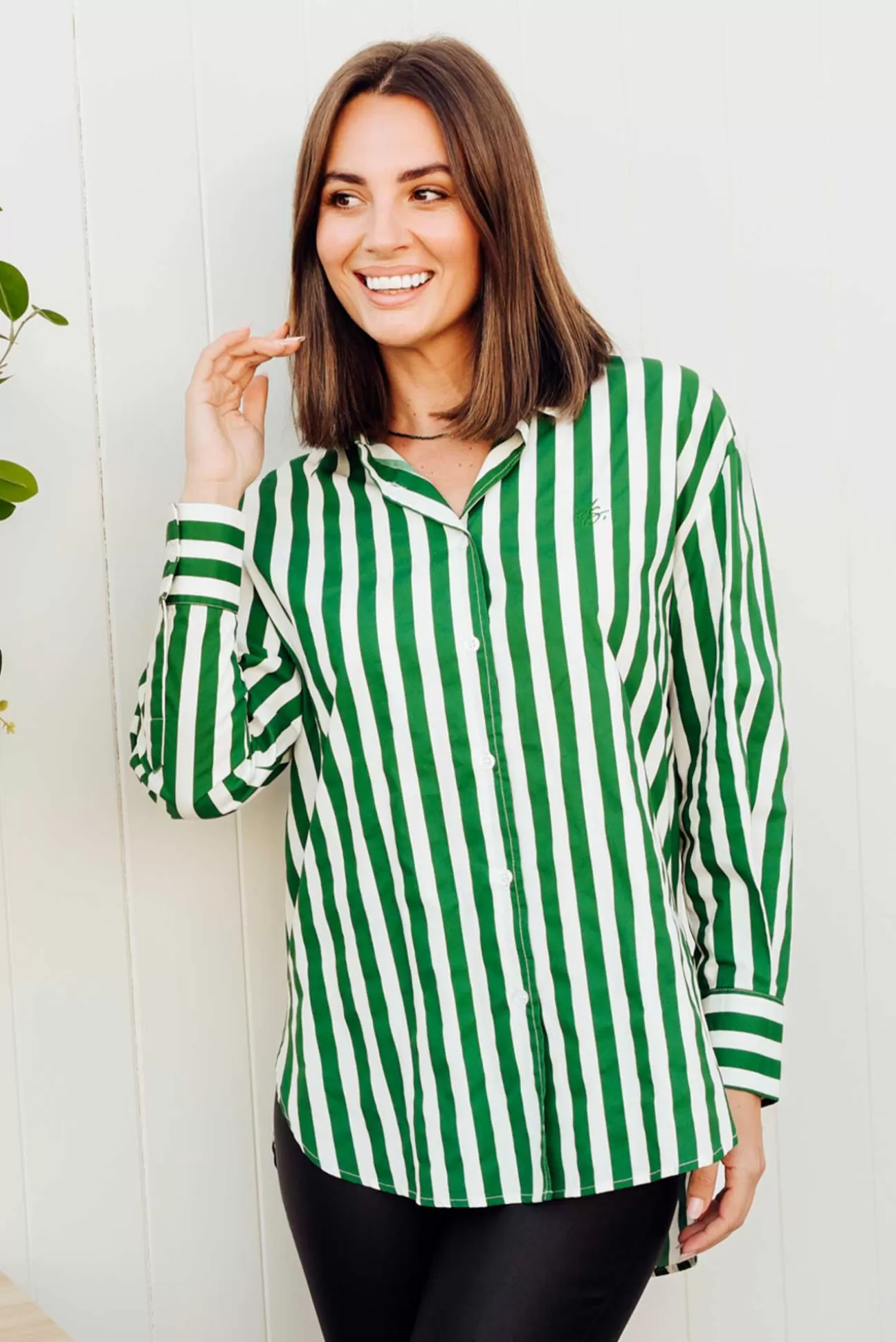 Dear Sutton Presley Green Stripe Cotton Poplin Shirt Fashion