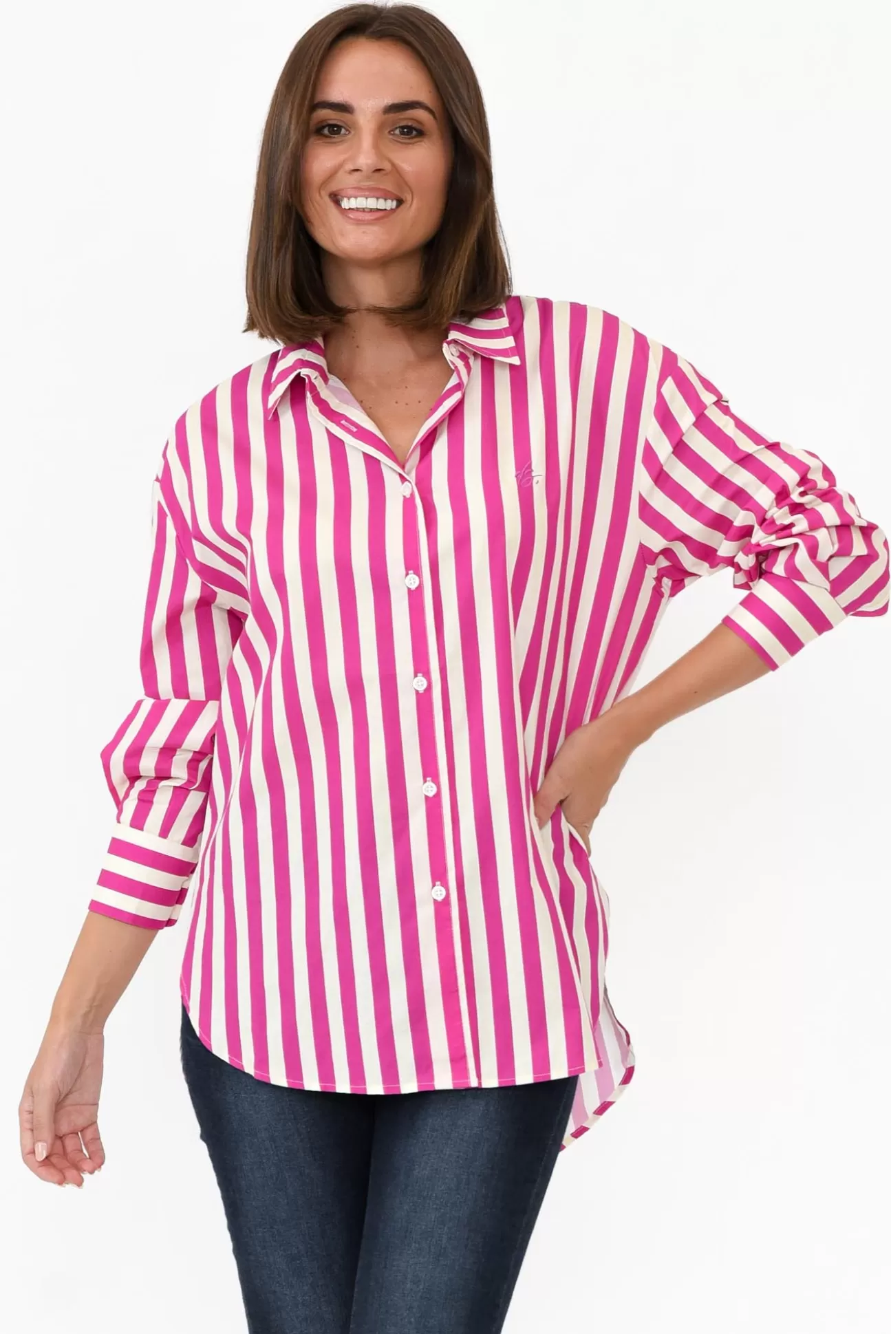 Dear Sutton Presley Pink Stripe Cotton Poplin Shirt Best