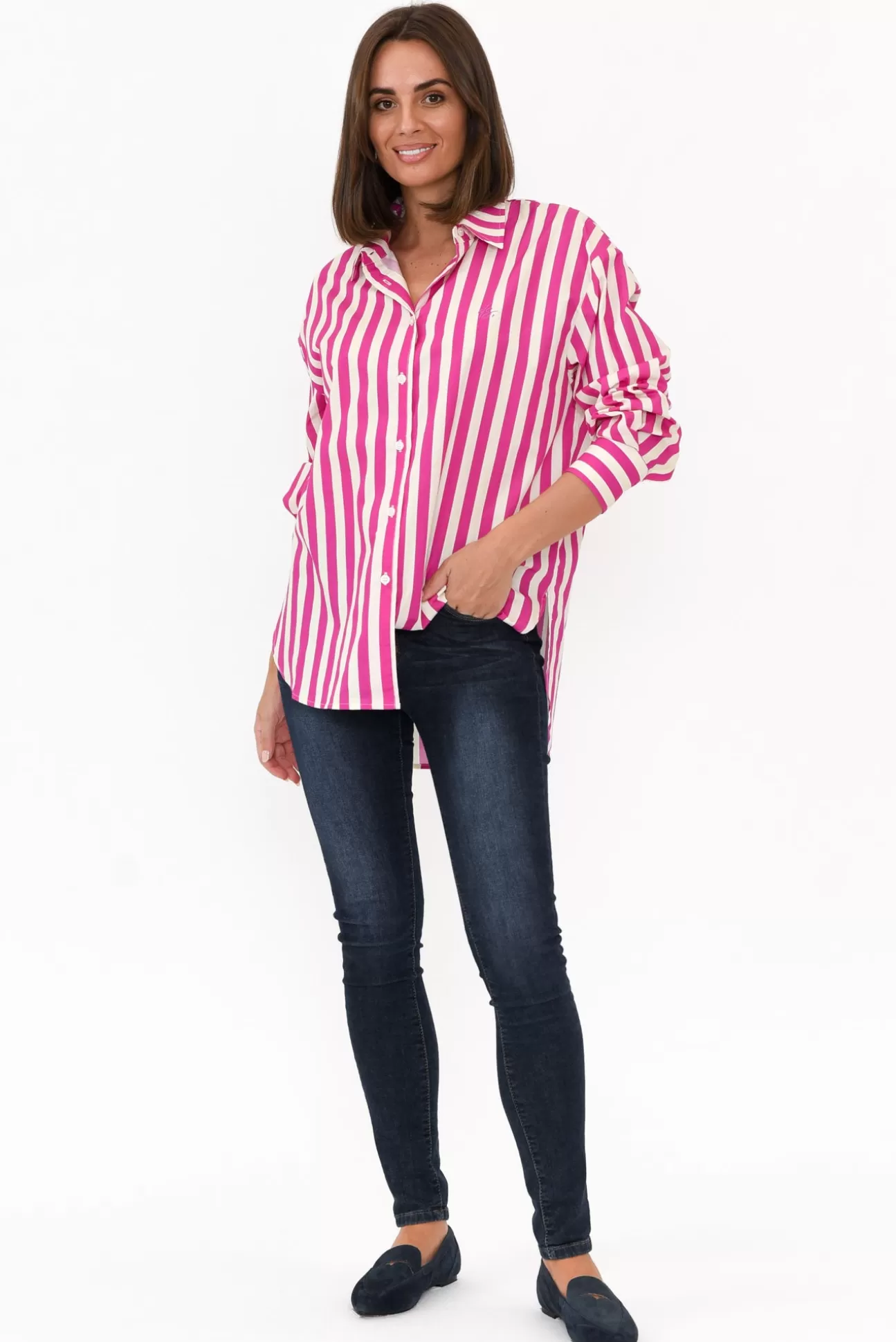 Dear Sutton Presley Pink Stripe Cotton Poplin Shirt Best