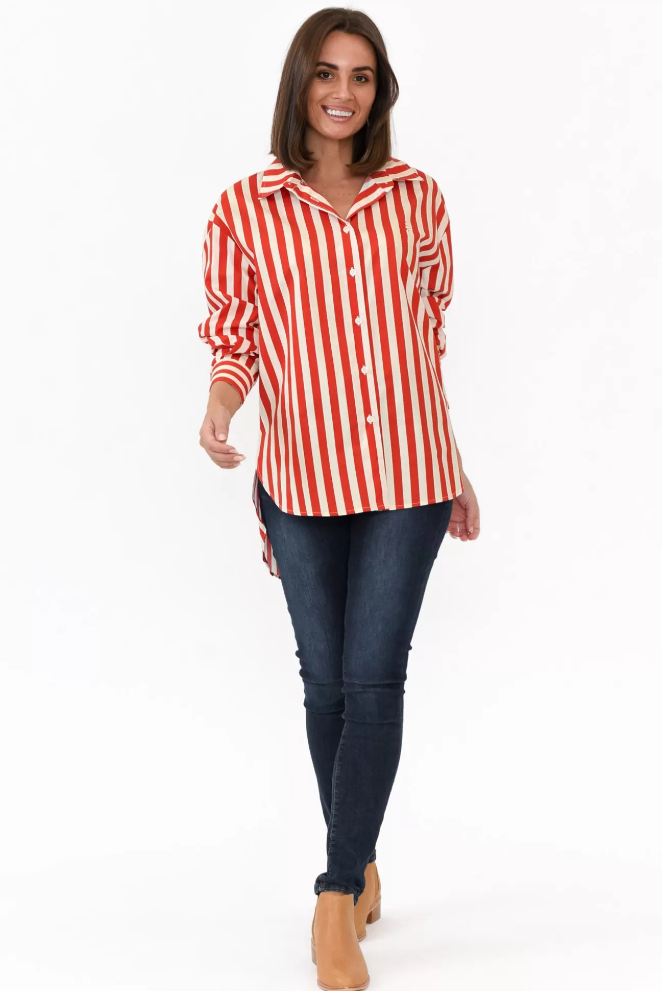 Dear Sutton Presley Red Stripe Cotton Poplin Shirt Discount