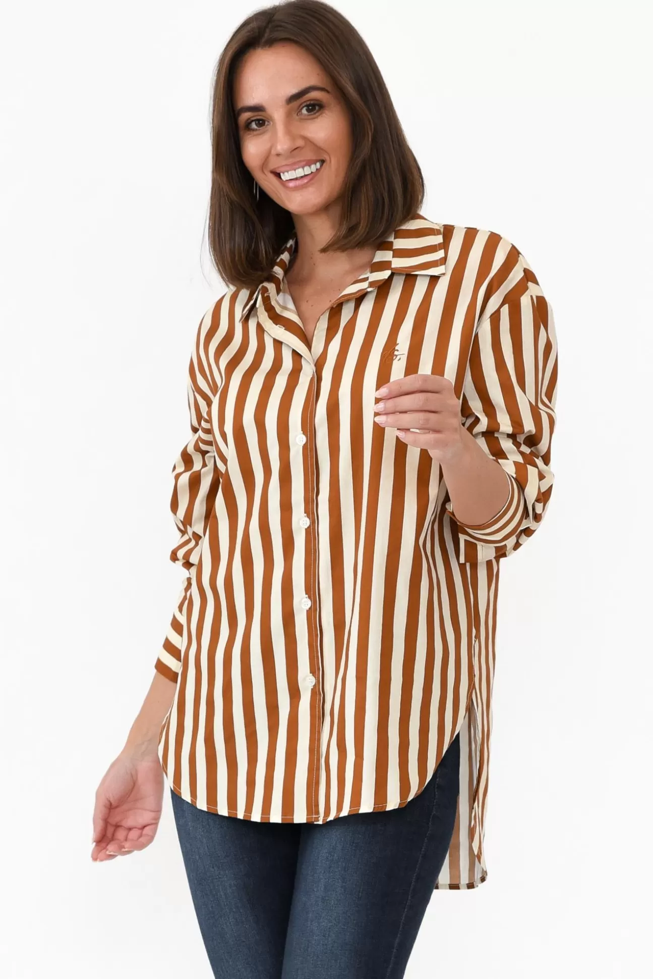 Dear Sutton Presley Rust Stripe Cotton Poplin Shirt Discount