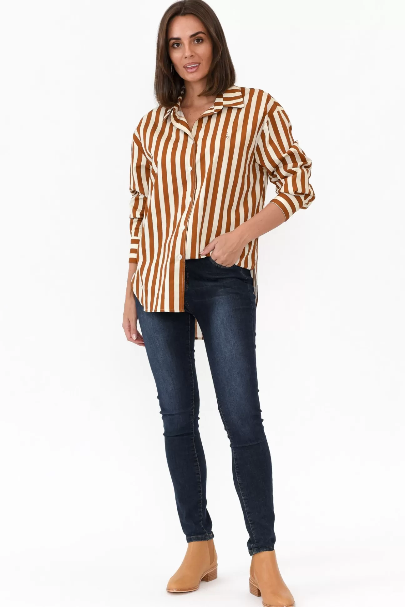 Dear Sutton Presley Rust Stripe Cotton Poplin Shirt Discount