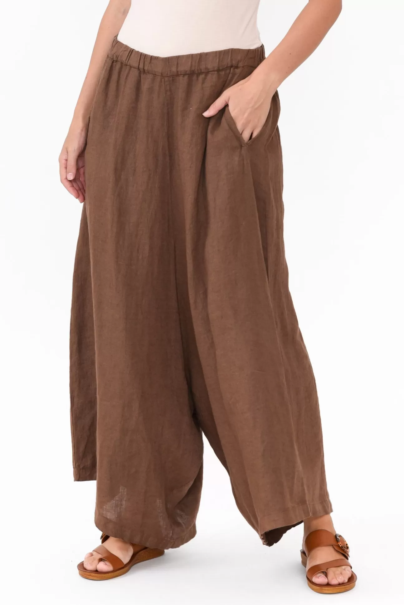 Montaigne Quincy Brown Linen Wide Leg Pant Discount