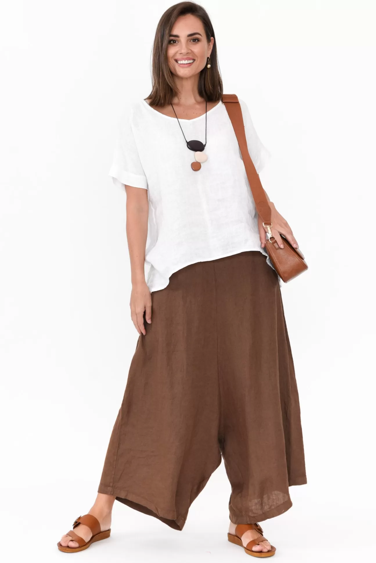 Montaigne Quincy Brown Linen Wide Leg Pant Discount