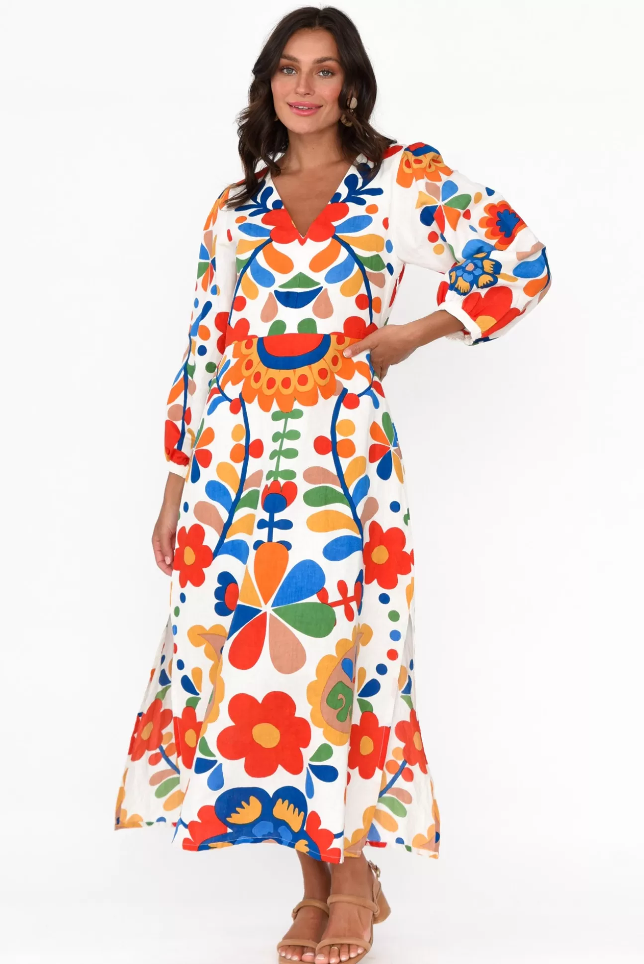 Boom Shankar Quinn Fiesta Floral Linen Cotton Dress Store