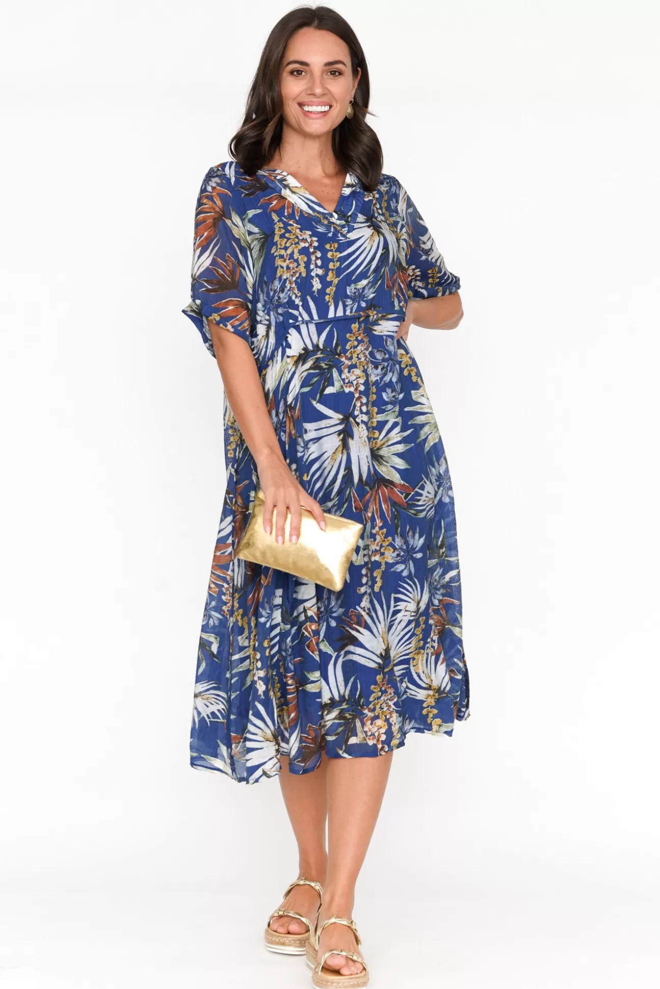 Indigo Designs Raiden Blue Tropical Dress Outlet