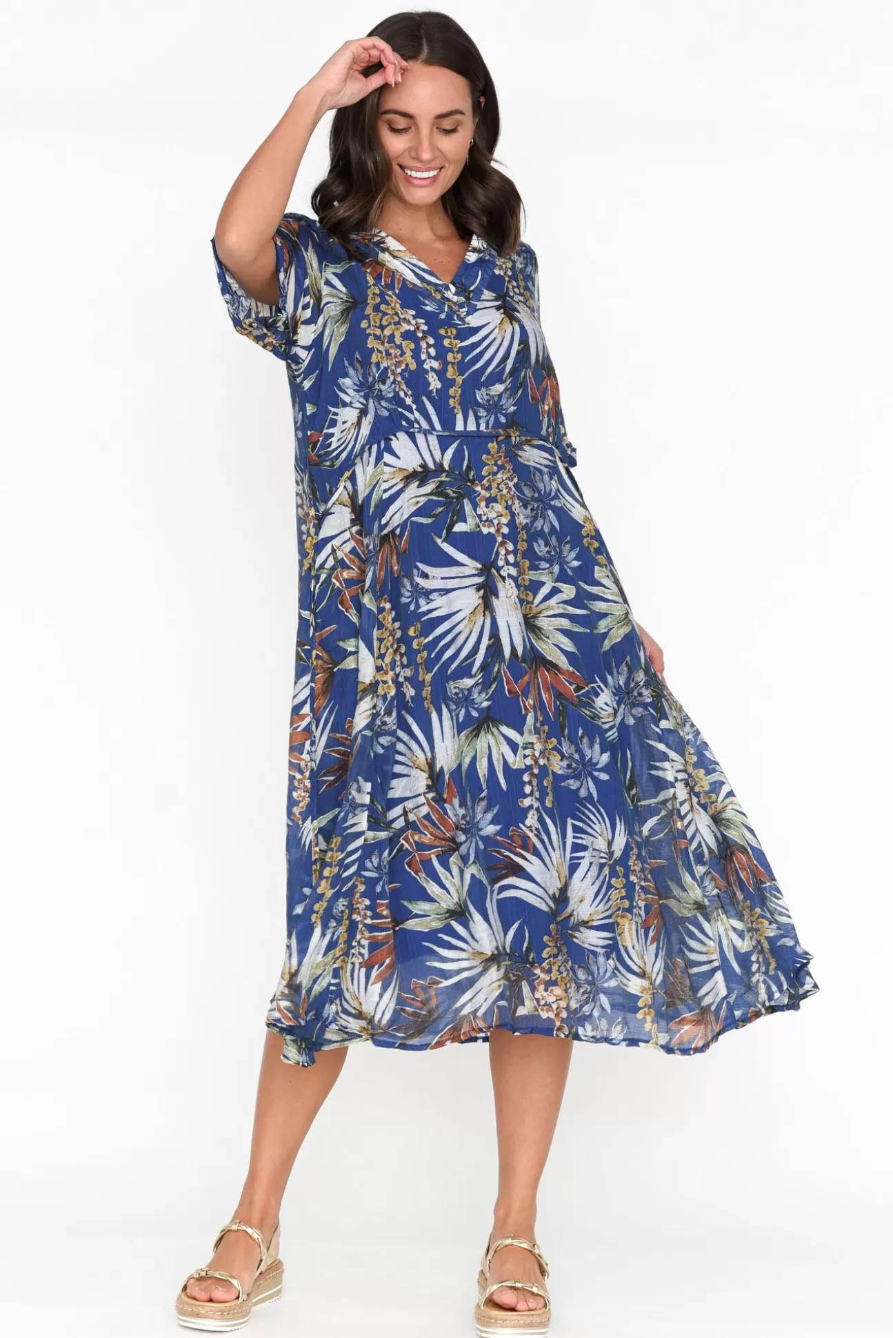 Indigo Designs Raiden Blue Tropical Dress Outlet