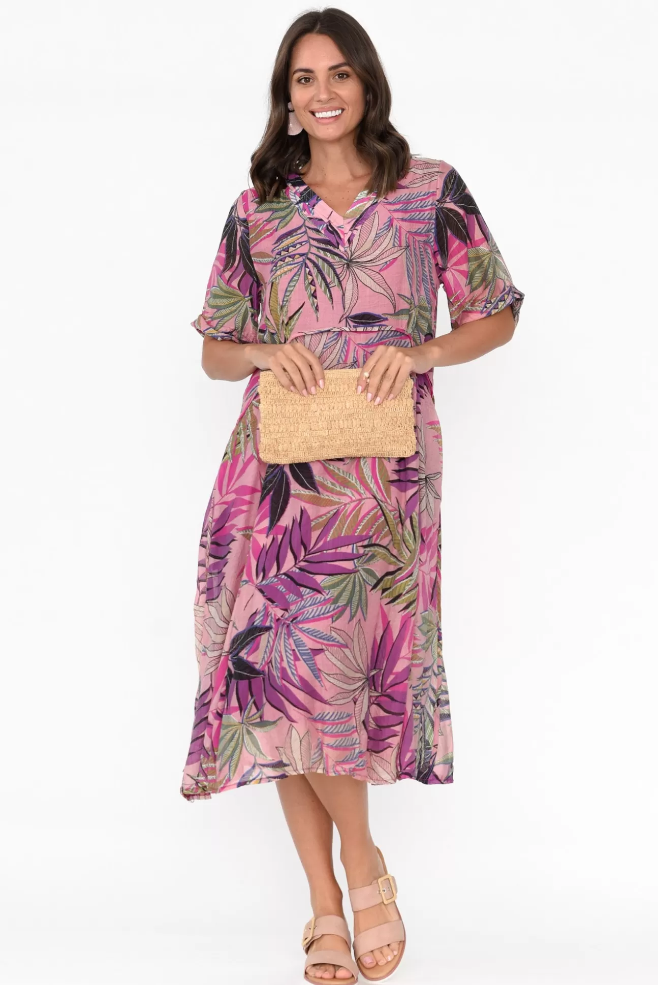 Indigo Designs Raiden Pink Tropical Dress Hot