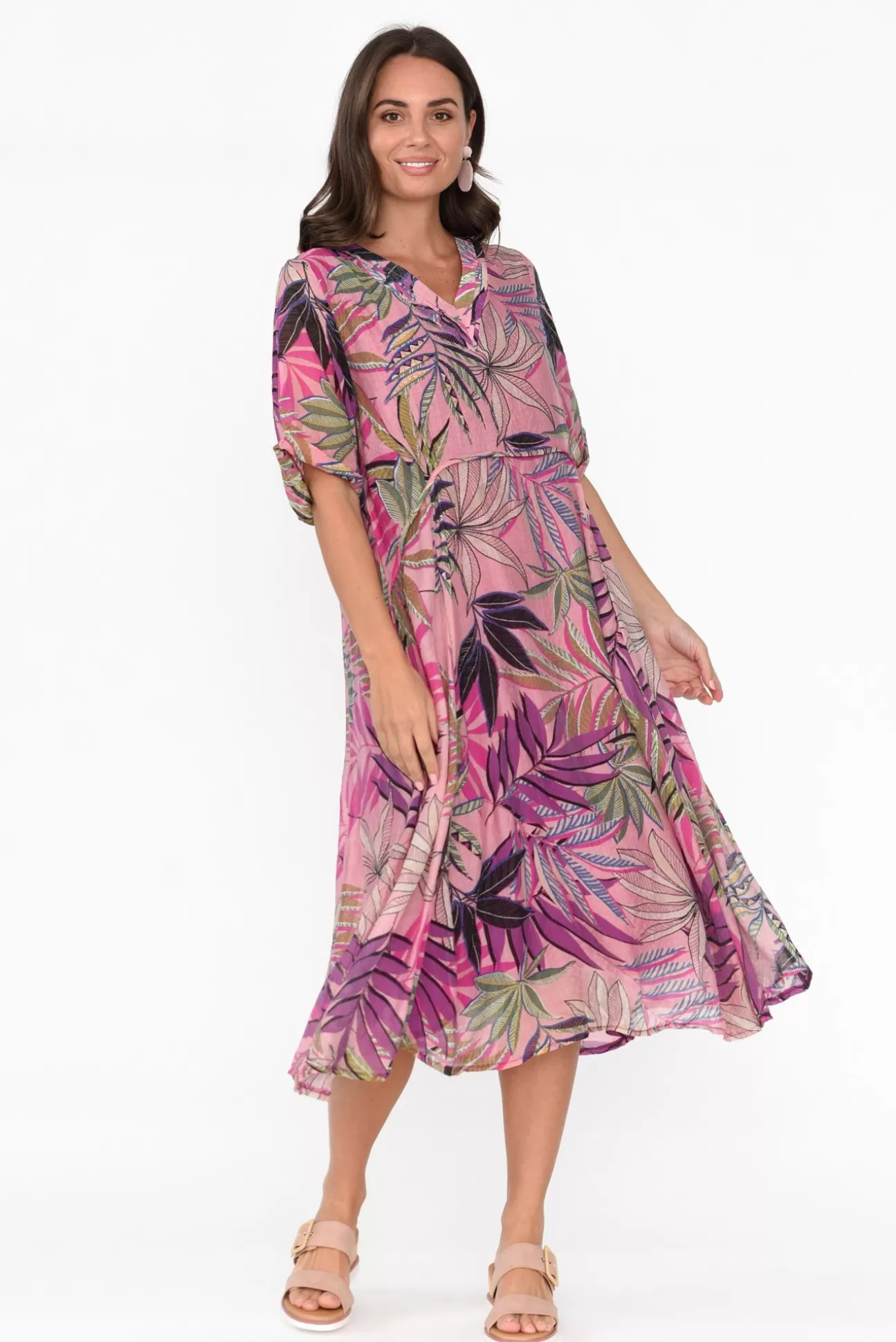 Indigo Designs Raiden Pink Tropical Dress Hot