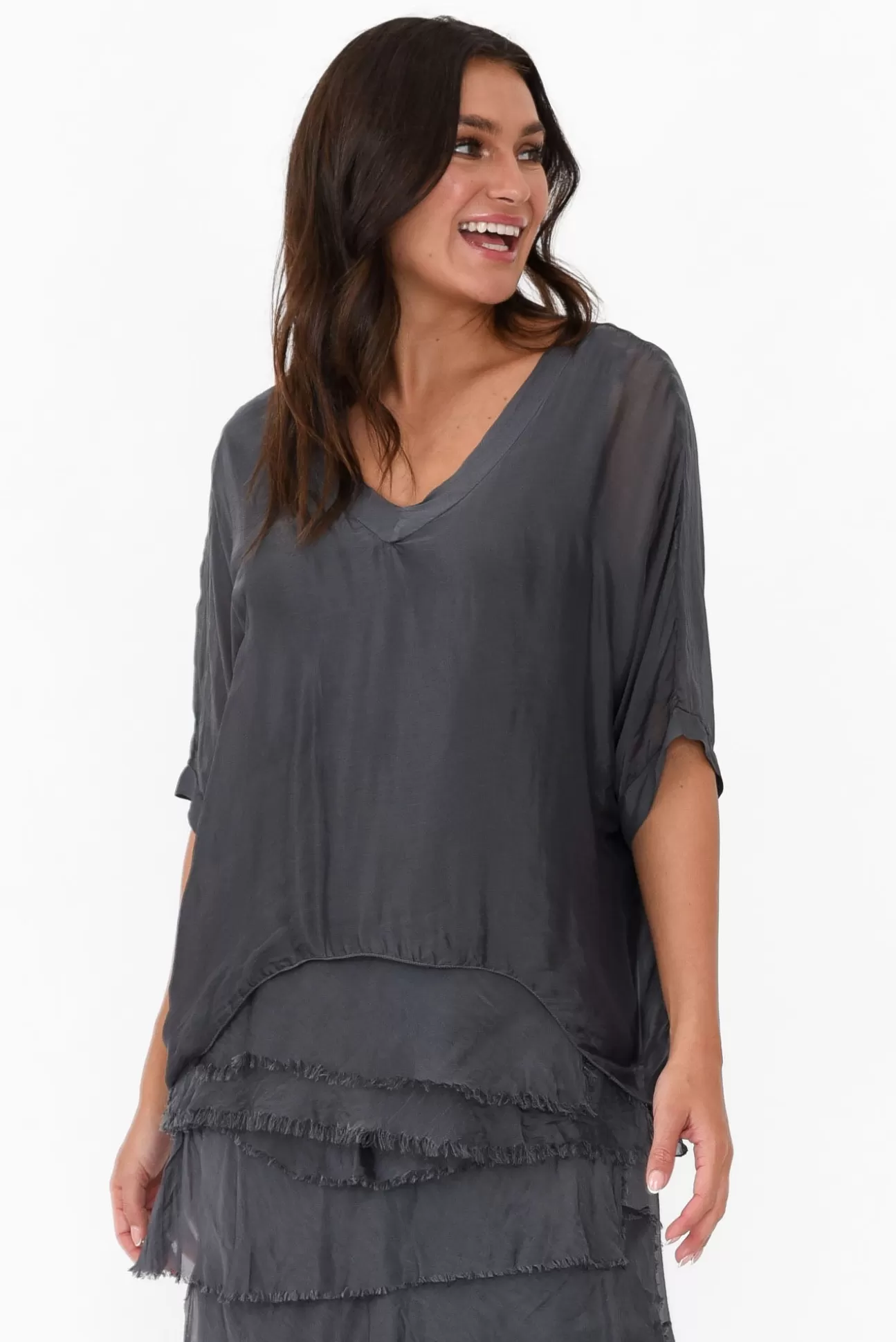 Italian Closet Ranatia Charcoal Silk Batwing Top Shop