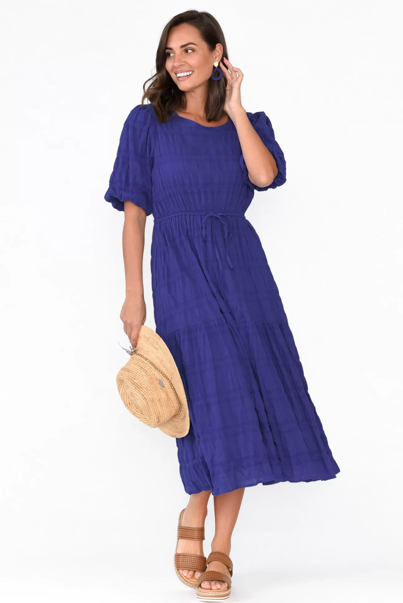 Cali and Co Rava Cobalt Cotton Tie Dress Hot