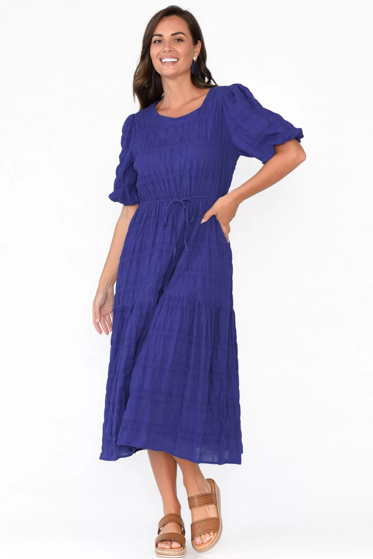 Cali and Co Rava Cobalt Cotton Tie Dress Hot