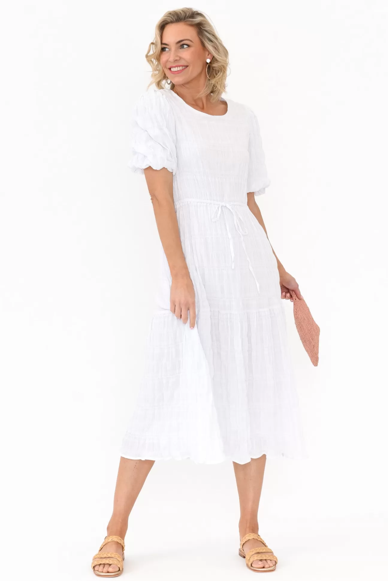 Cali and Co Rava White Cotton Tie Dress Fashion