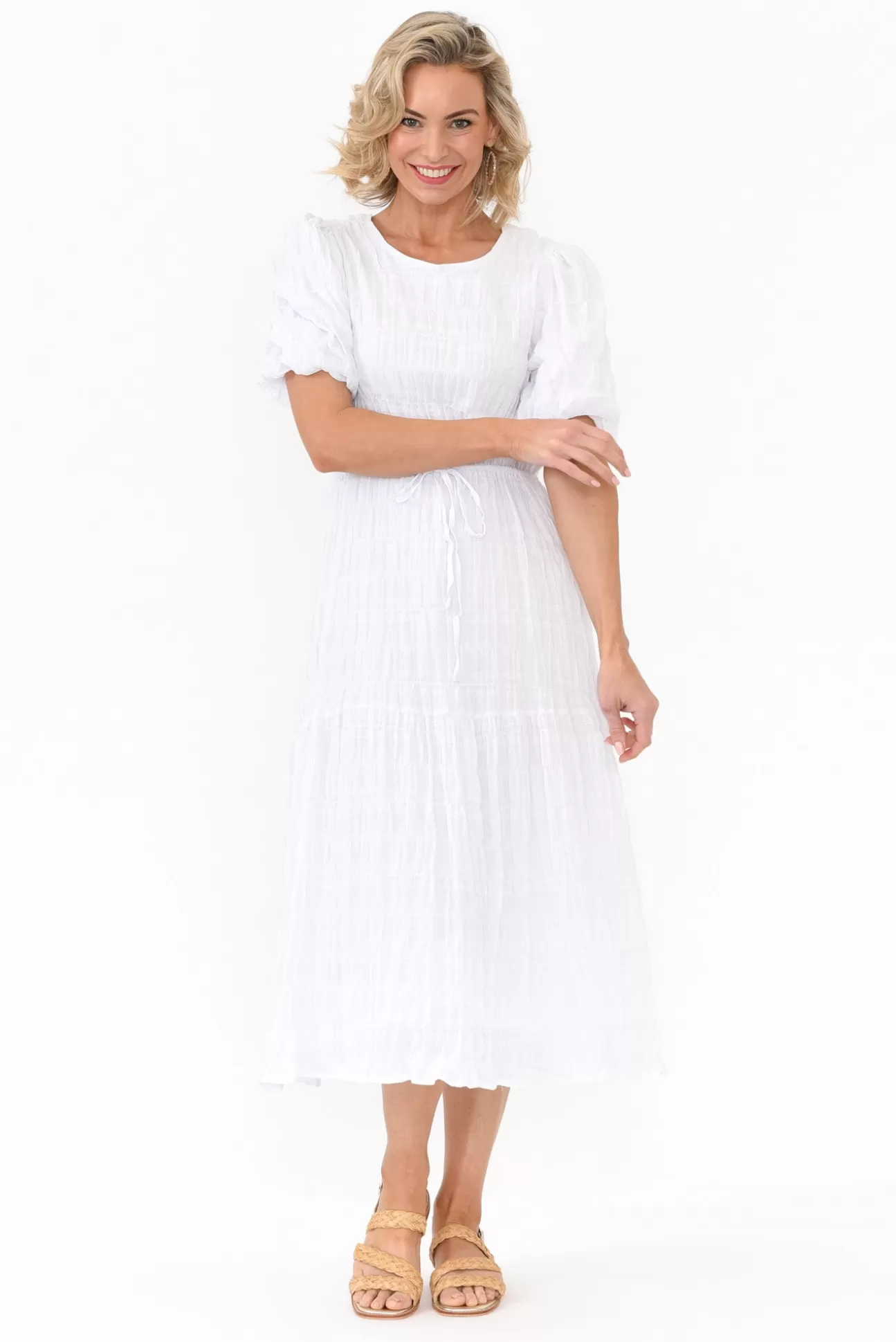 Cali and Co Rava White Cotton Tie Dress Fashion