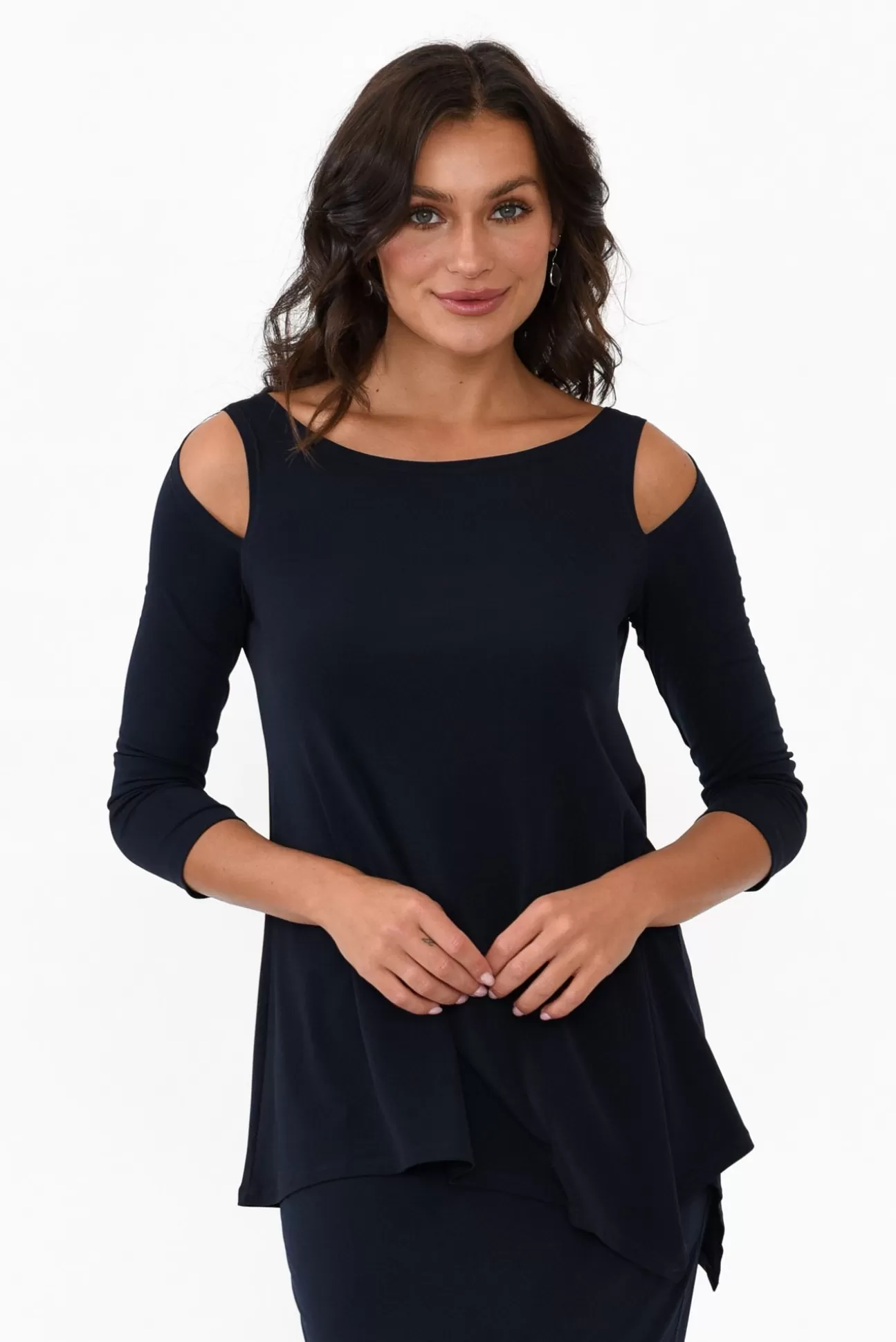 Illium Ray Navy Cold Shoulder Top Discount