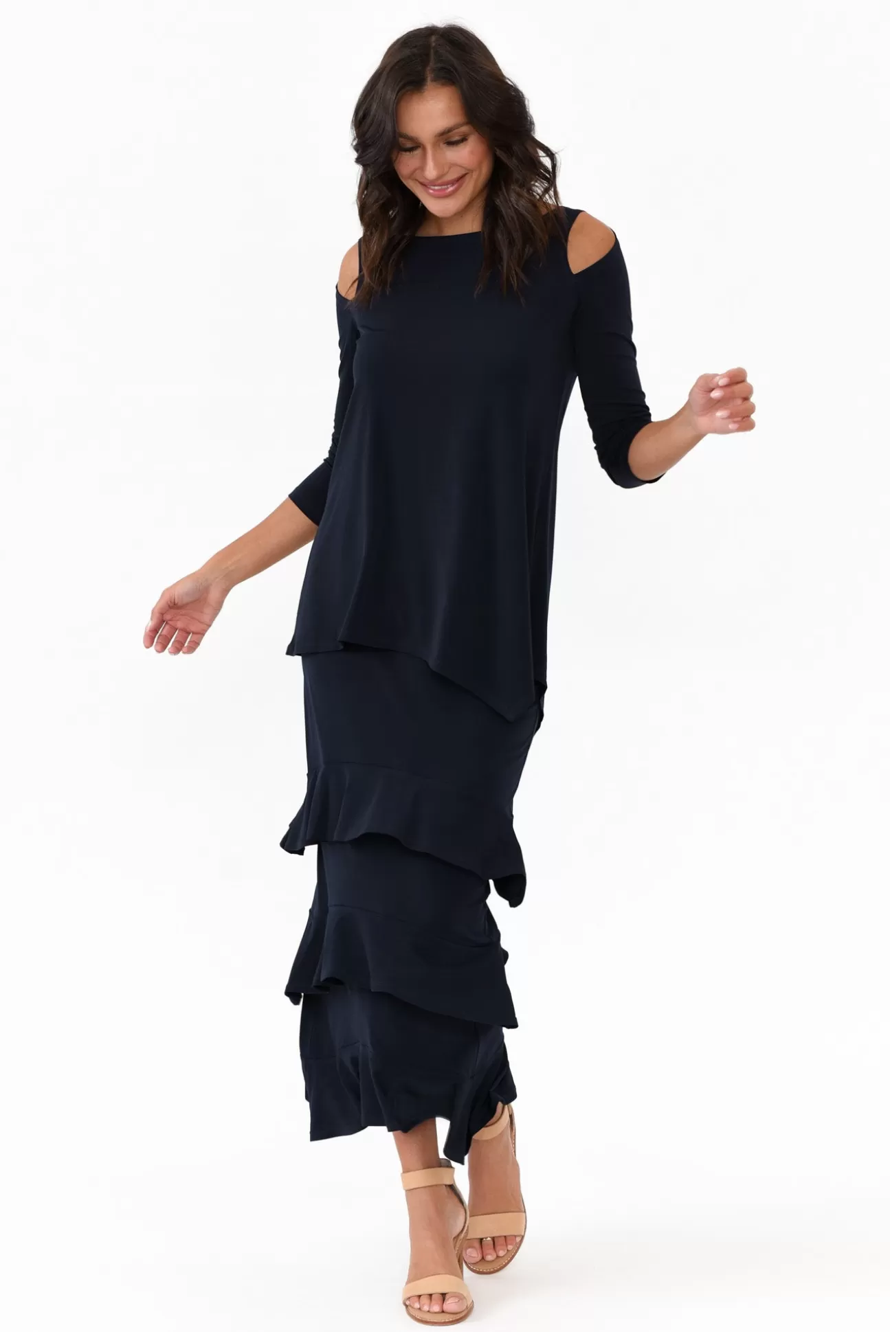 Illium Ray Navy Cold Shoulder Top Discount