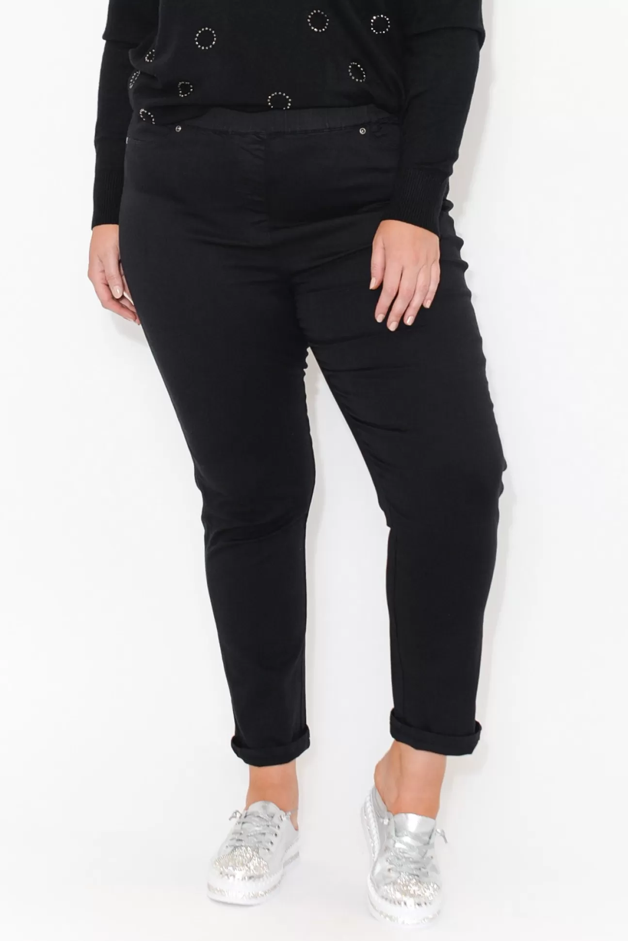 Cafe Latte Reed Black Stretch Cotton Pant Hot