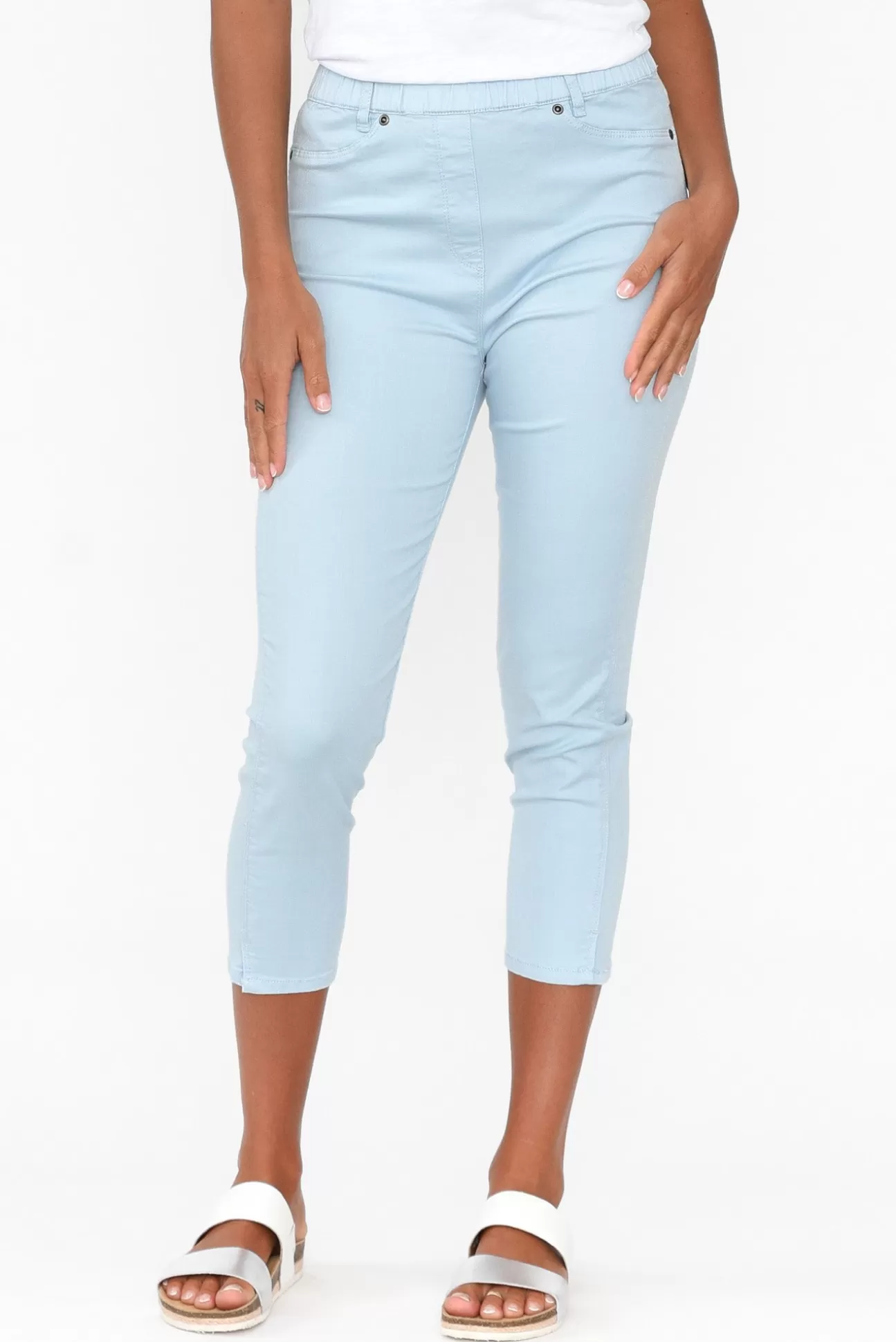 Cafe Latte Reed Blue Stretch Cotton Capri Pant Best