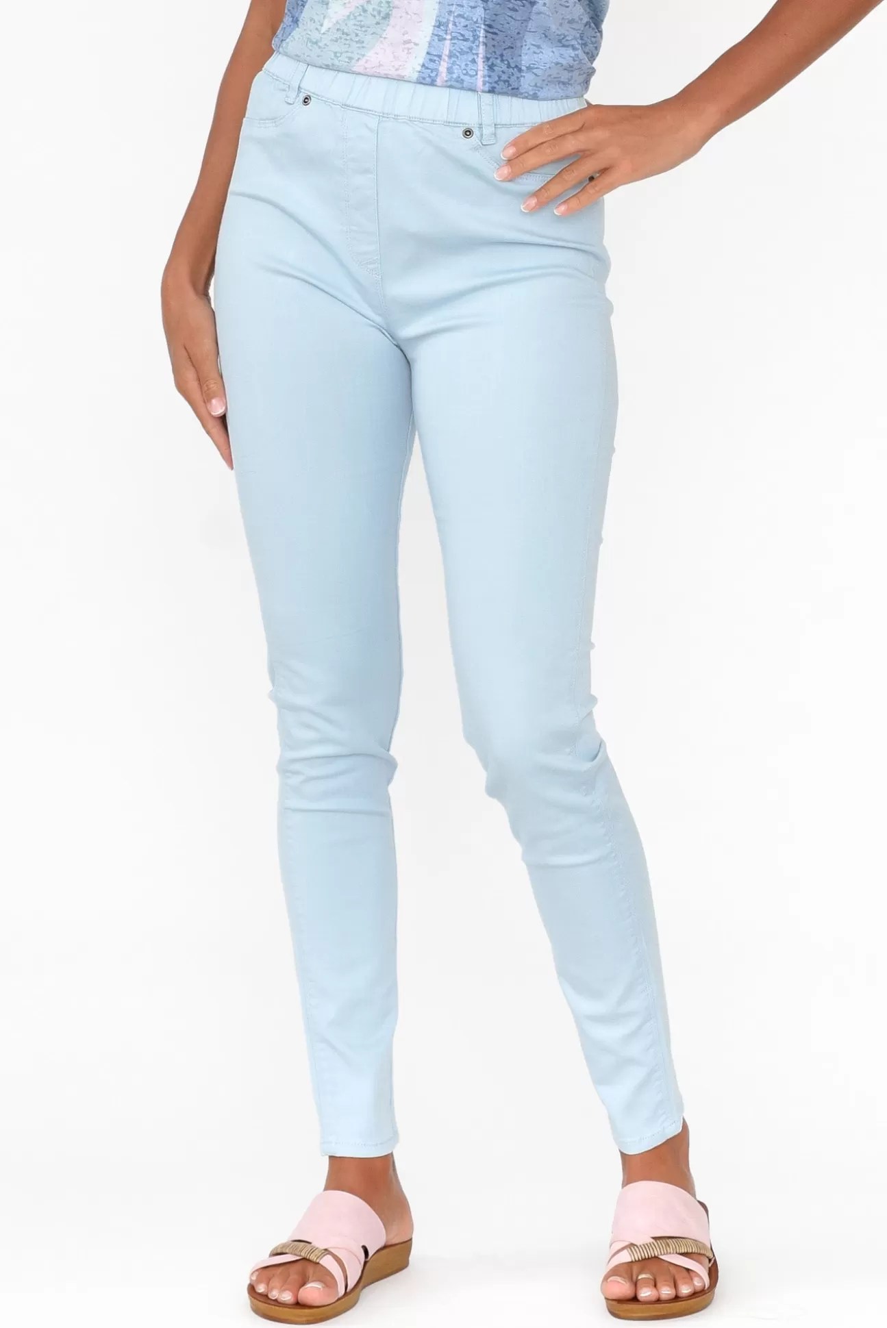 Cafe Latte Reed Blue Stretch Cotton Pant Cheap