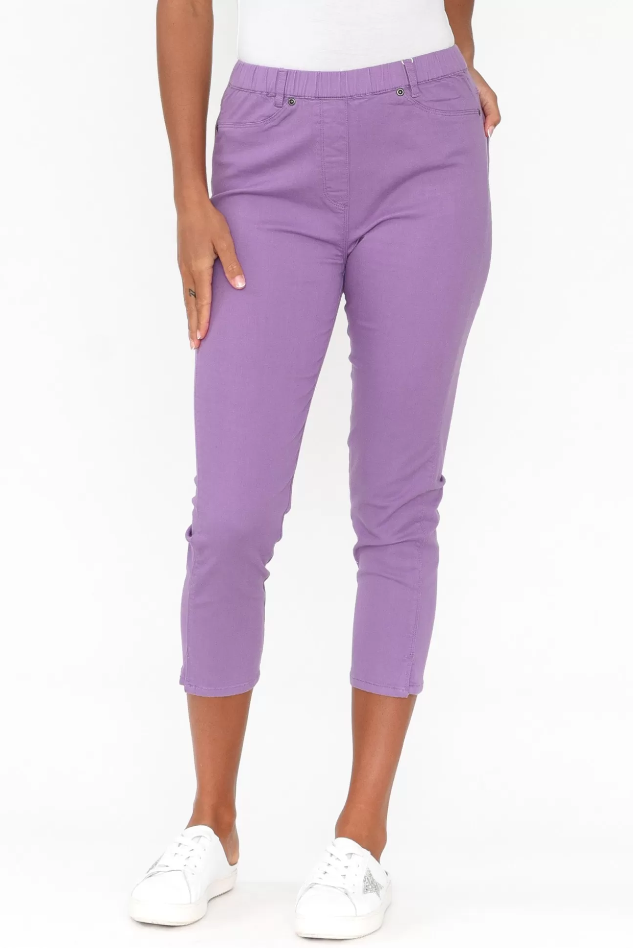 Cafe Latte Reed Lilac Stretch Cotton Capri Pant New