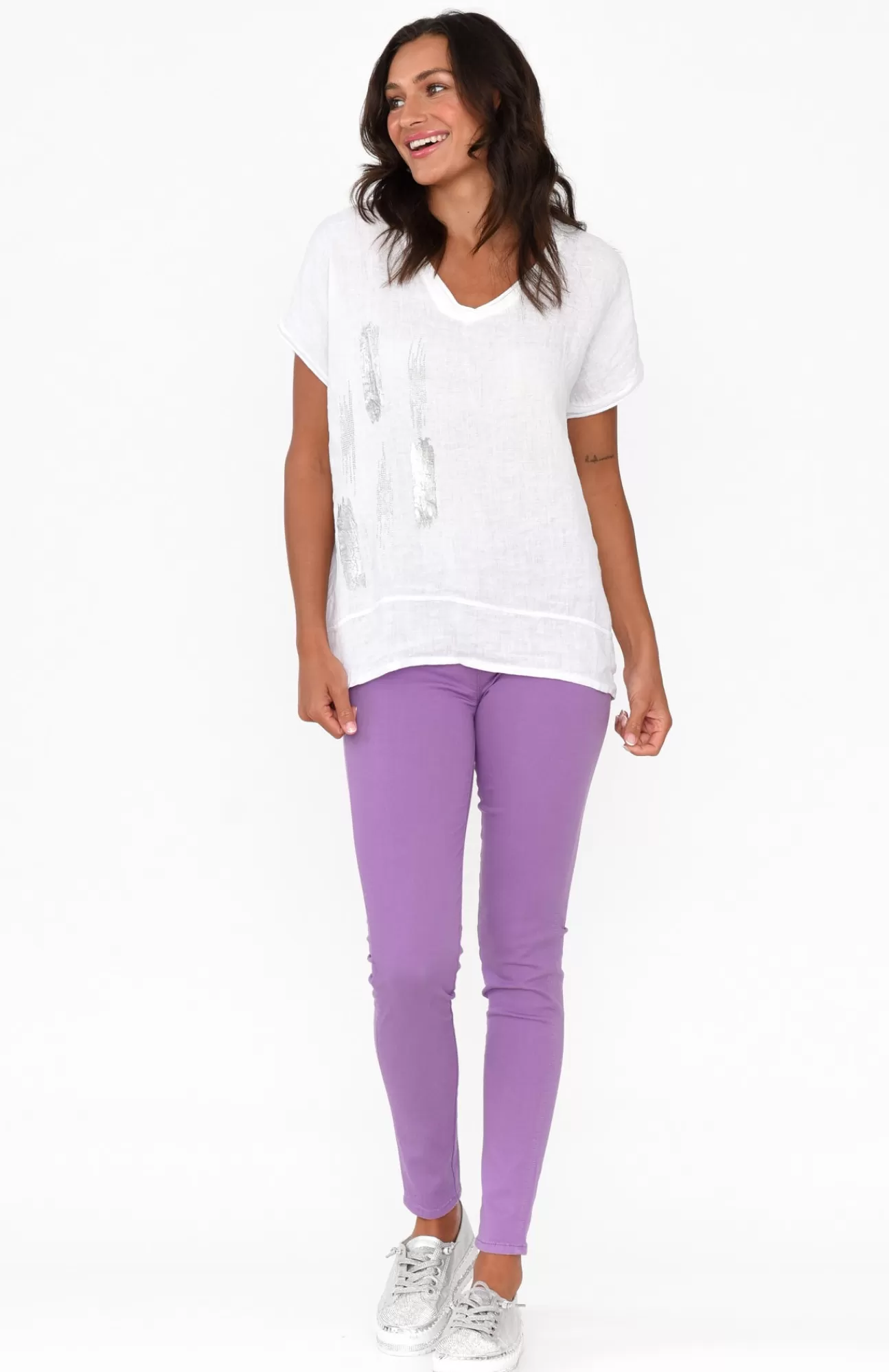 Cafe Latte Reed Lilac Stretch Cotton Pant Outlet