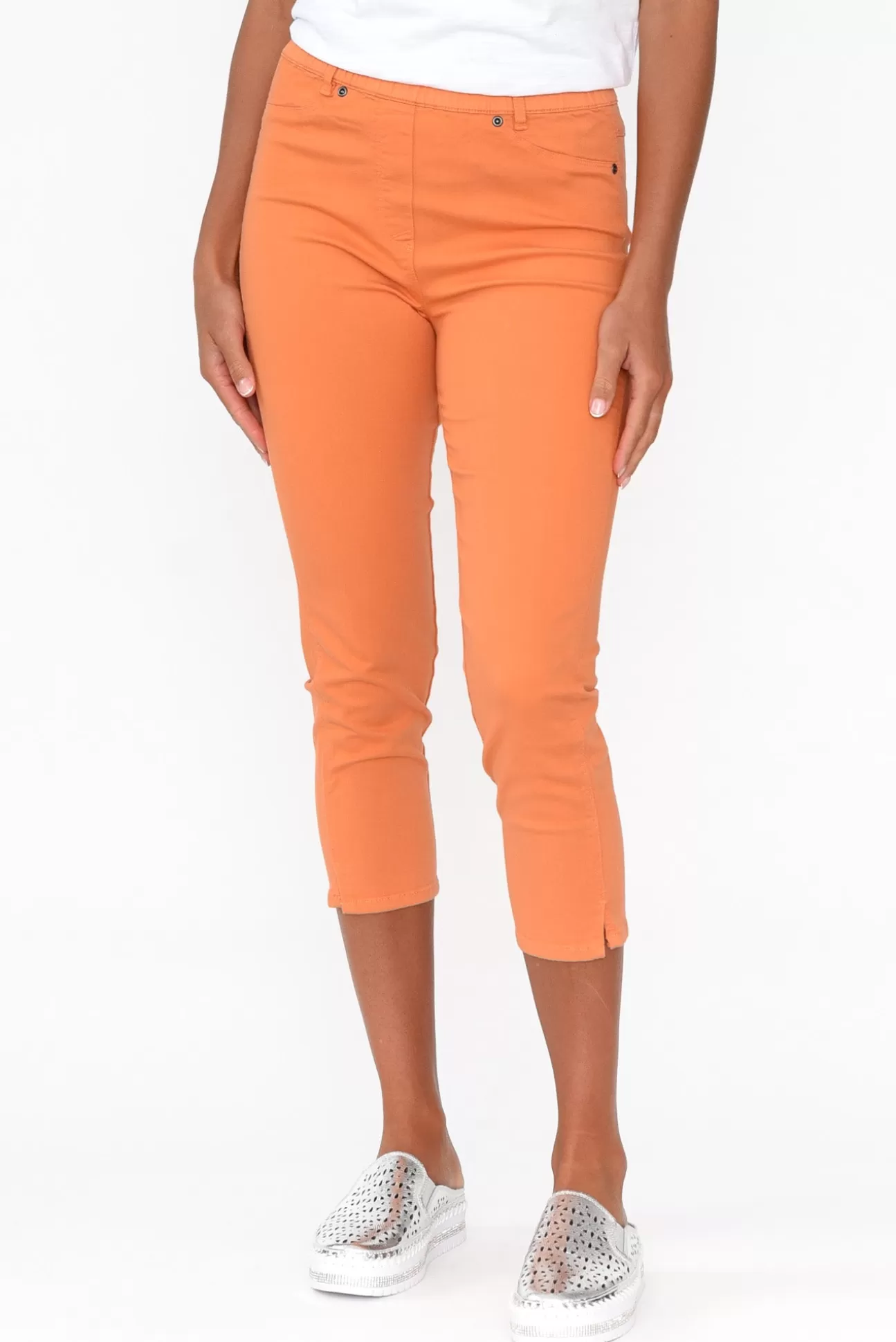 Cafe Latte Reed Orange Stretch Cotton Capri Pant Cheap