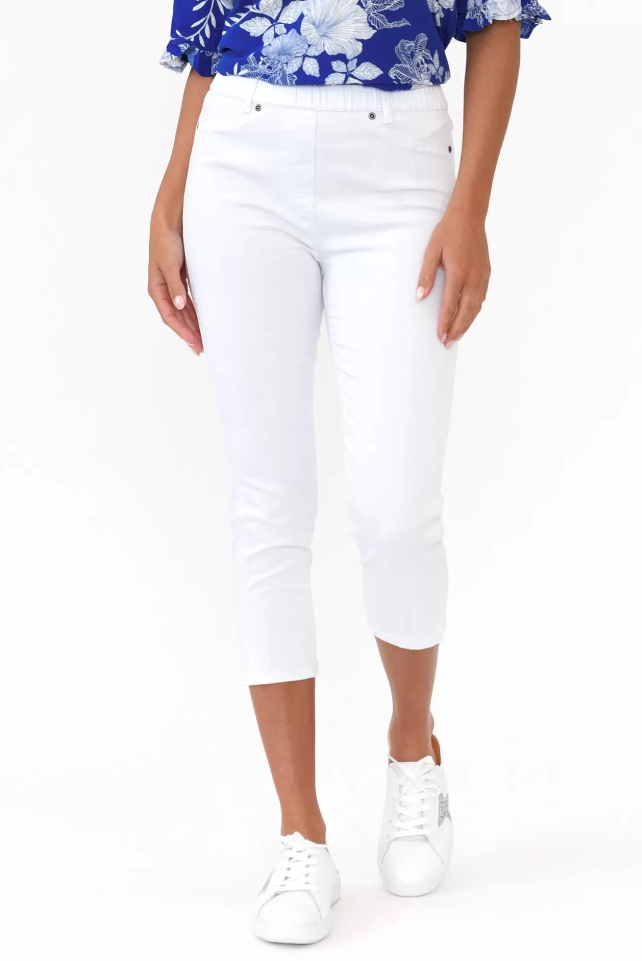 Cafe Latte Reed White Stretch Cotton Capri Pant Online