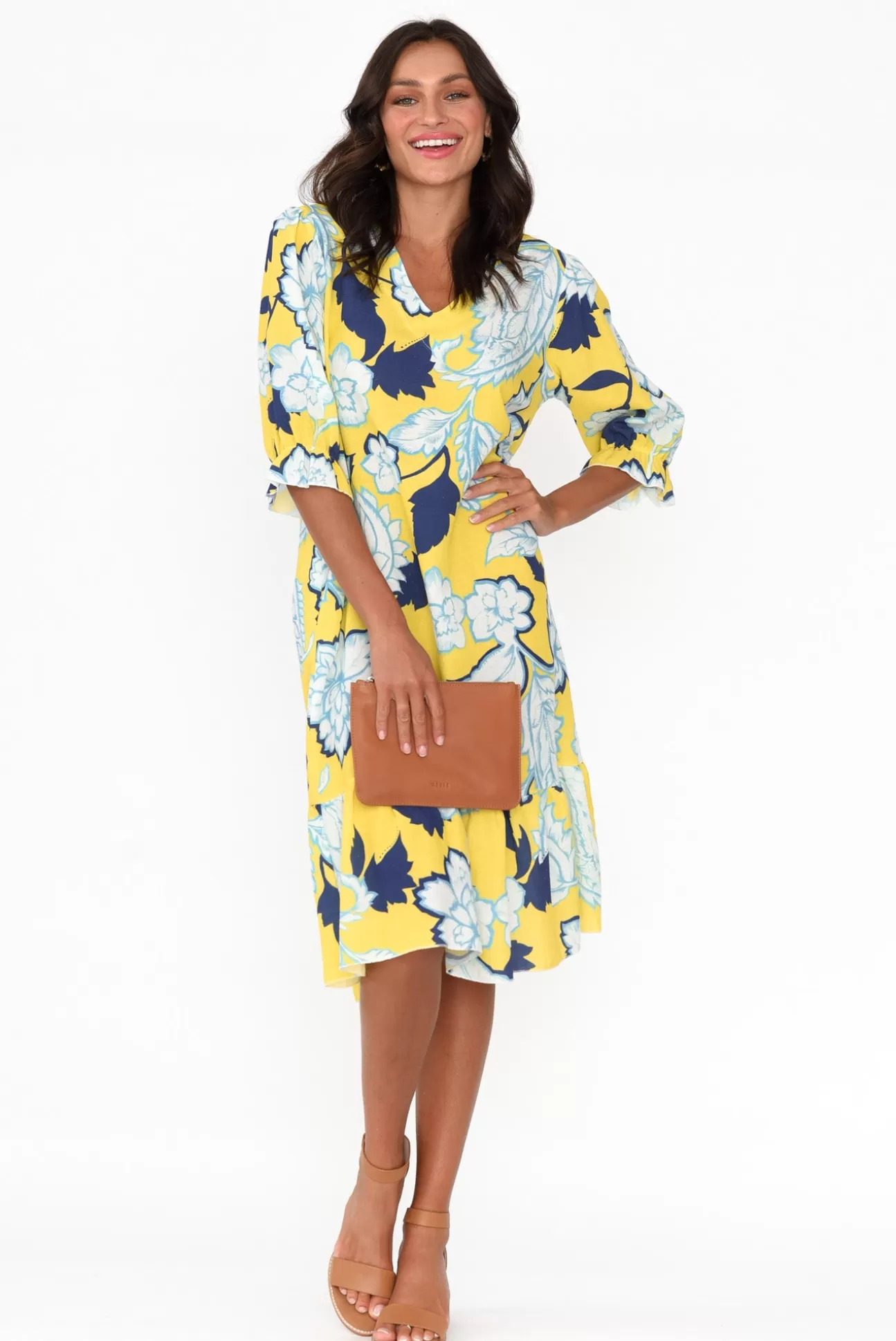 La Strada Reiko Yellow Floral Linen Blend Dress Shop