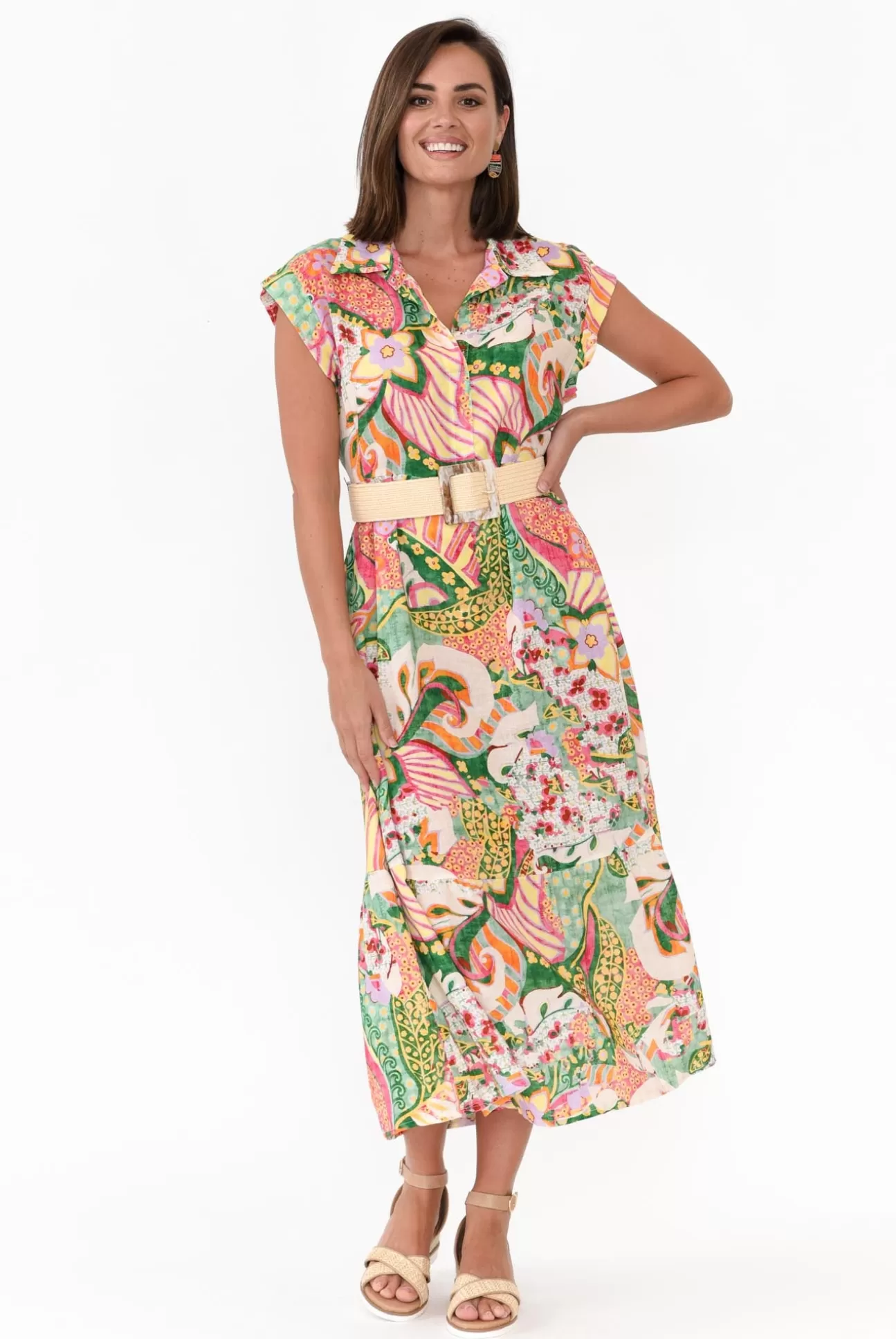 Rosa Jojo Rhiannon Green Paisley Linen Cotton Dress Best