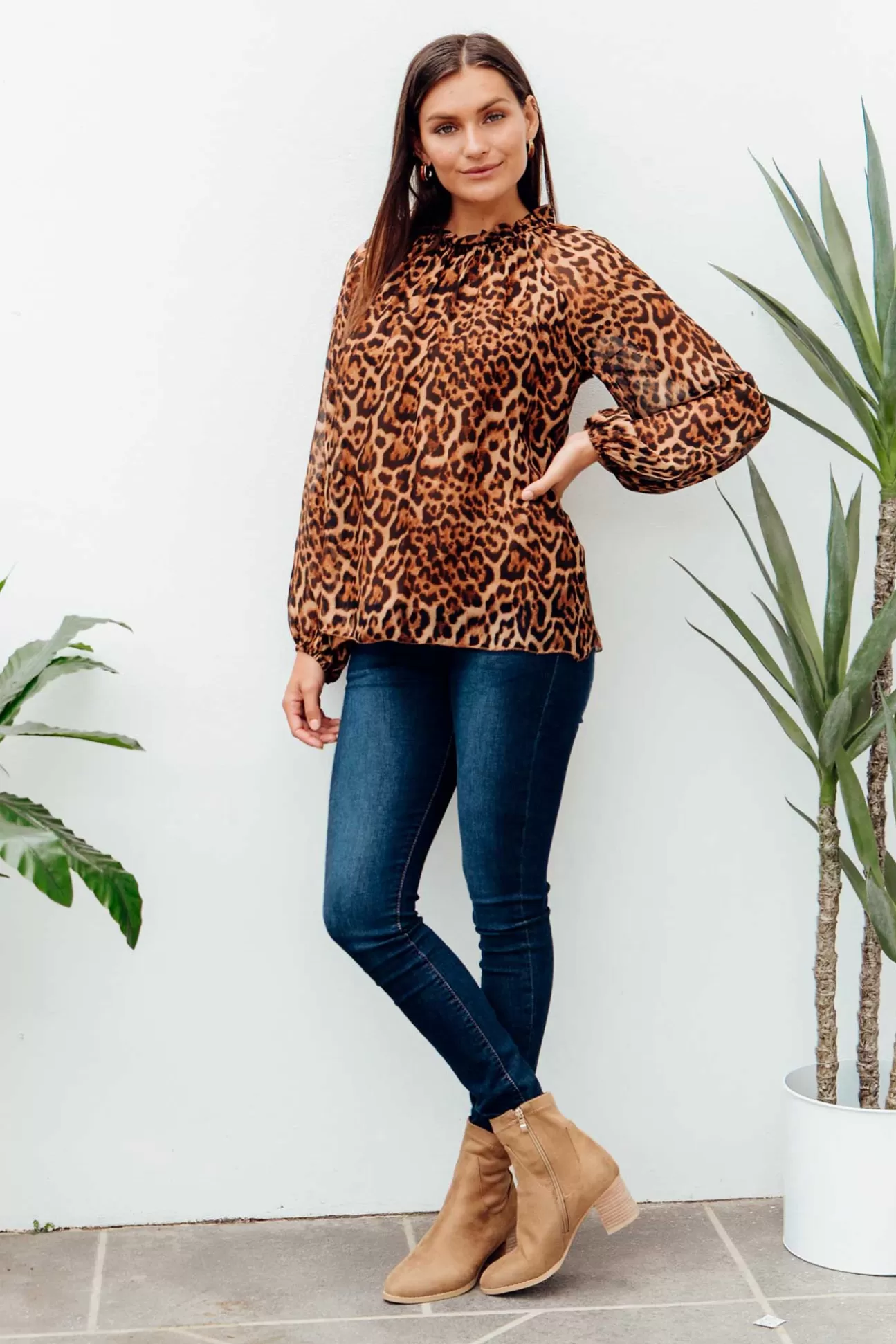 La Strada Riley Leopard Silk Ruffle Top Shop