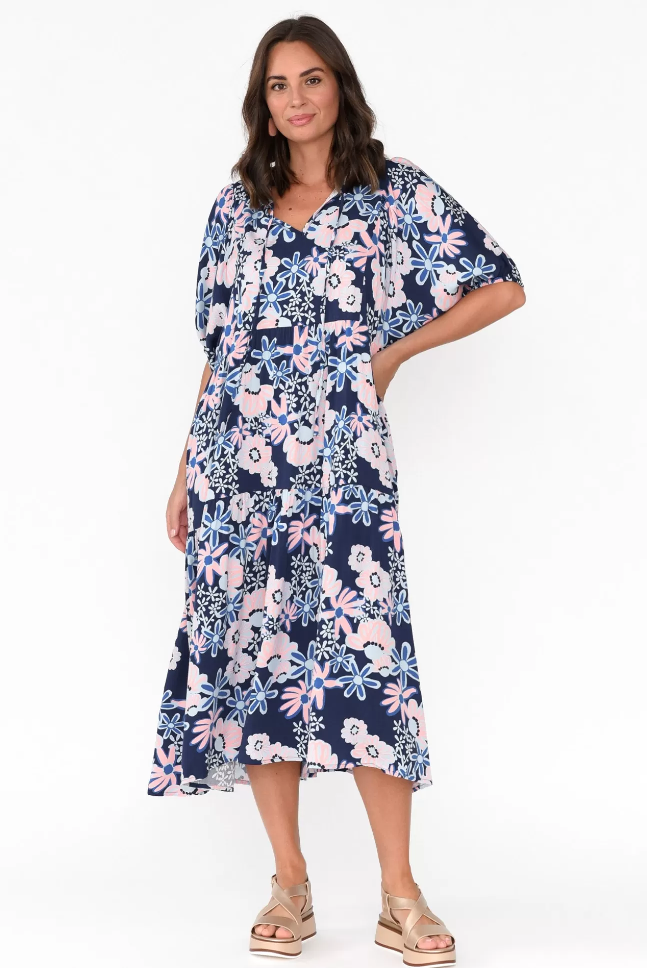 Pq Rima Navy Floral Midi Dress Fashion